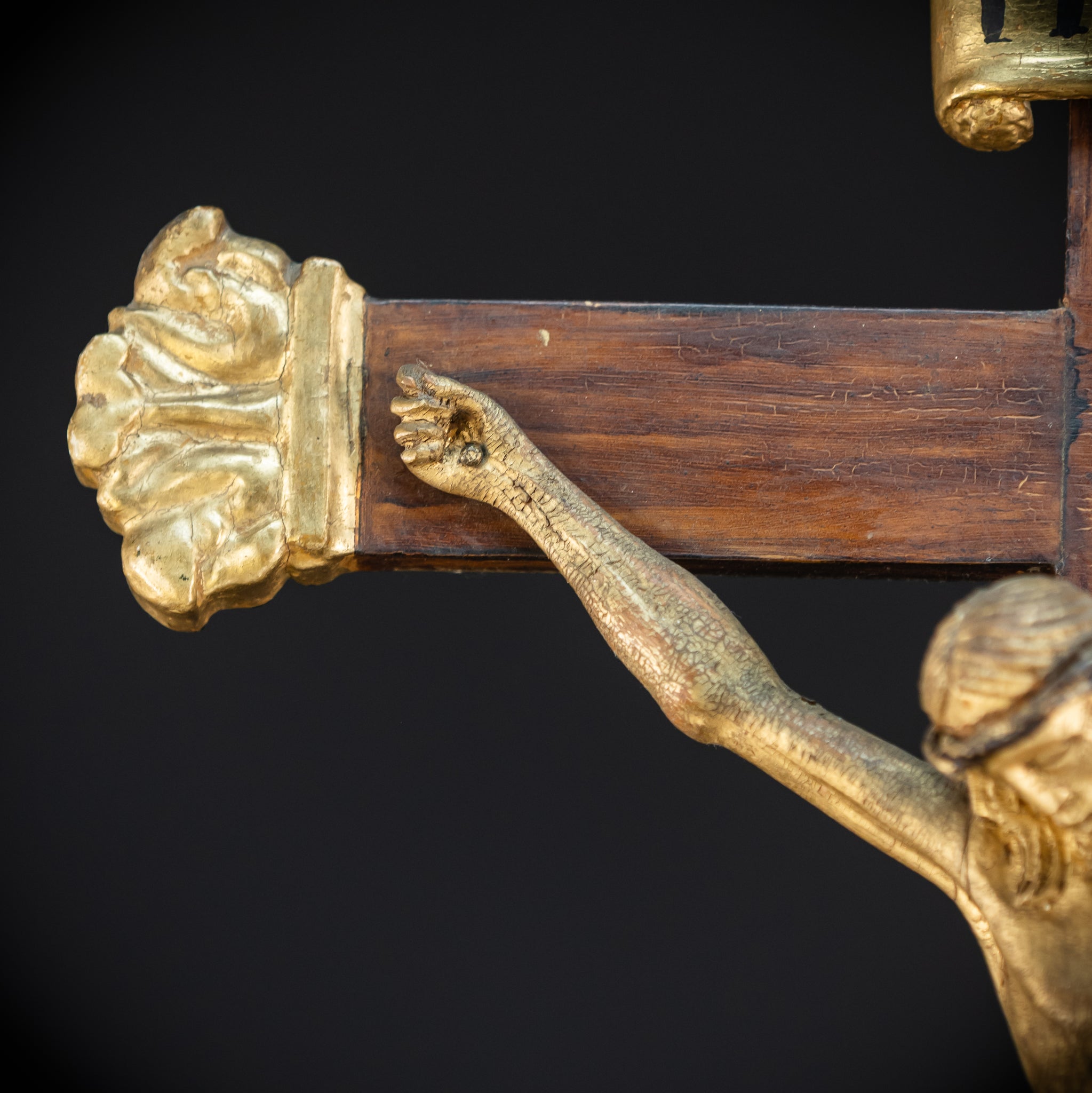 Crucifix Altar | Baroque Wooden Gilded Cross 1700s | 30.3"