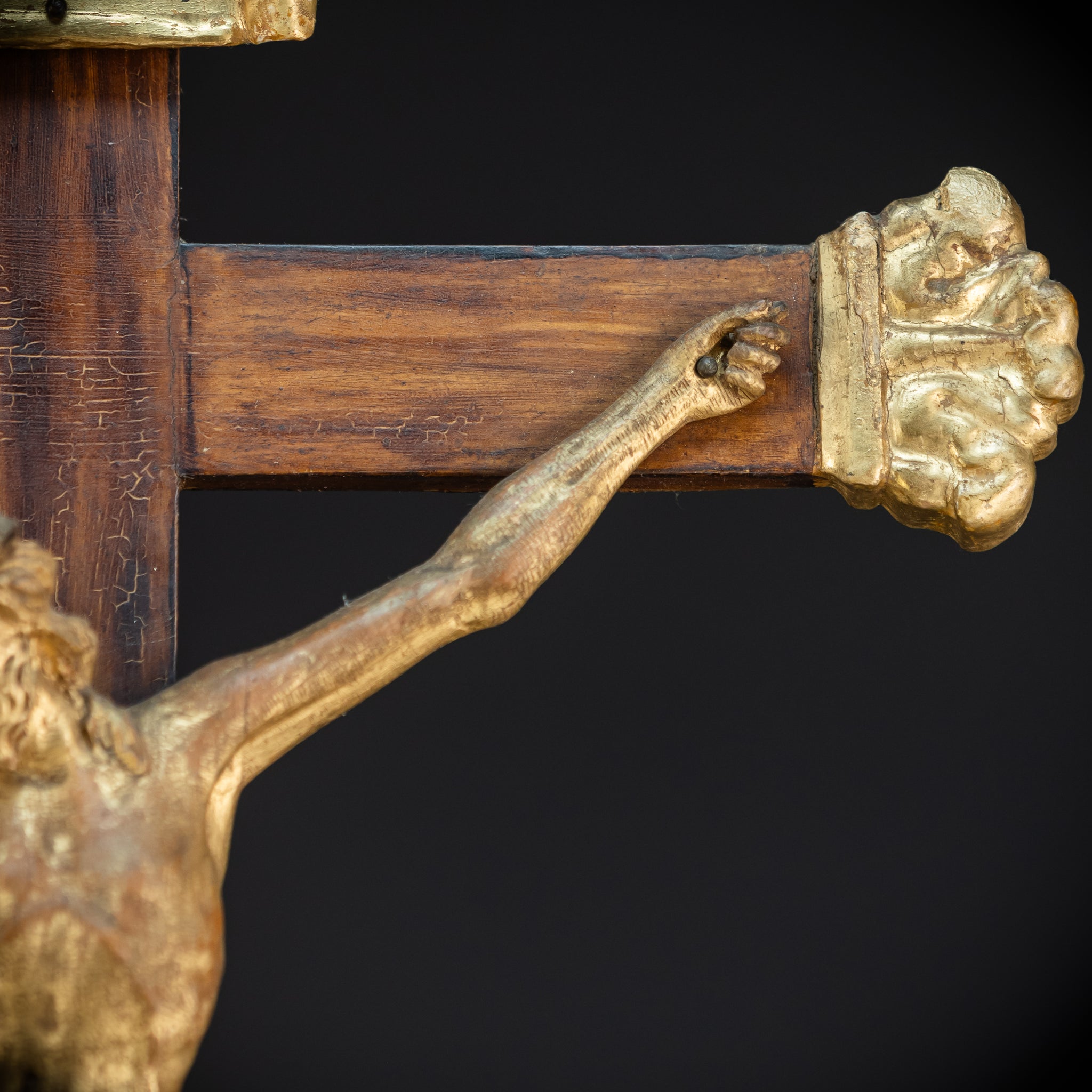 Crucifix Altar | Baroque Wooden Gilded Cross 1700s | 30.3"