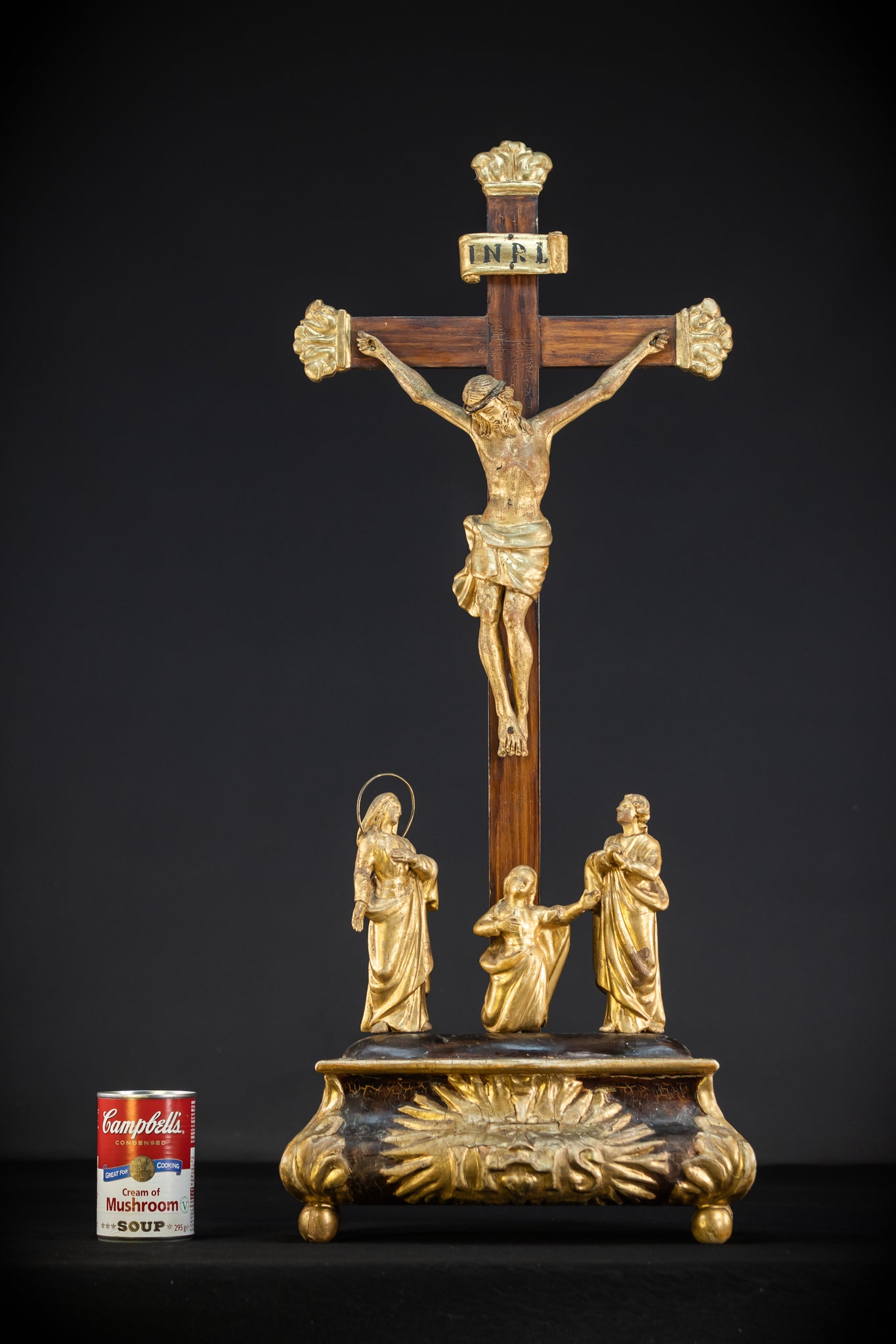 Crucifix Altar | Baroque Wooden Gilded Cross 1700s | 30.3"