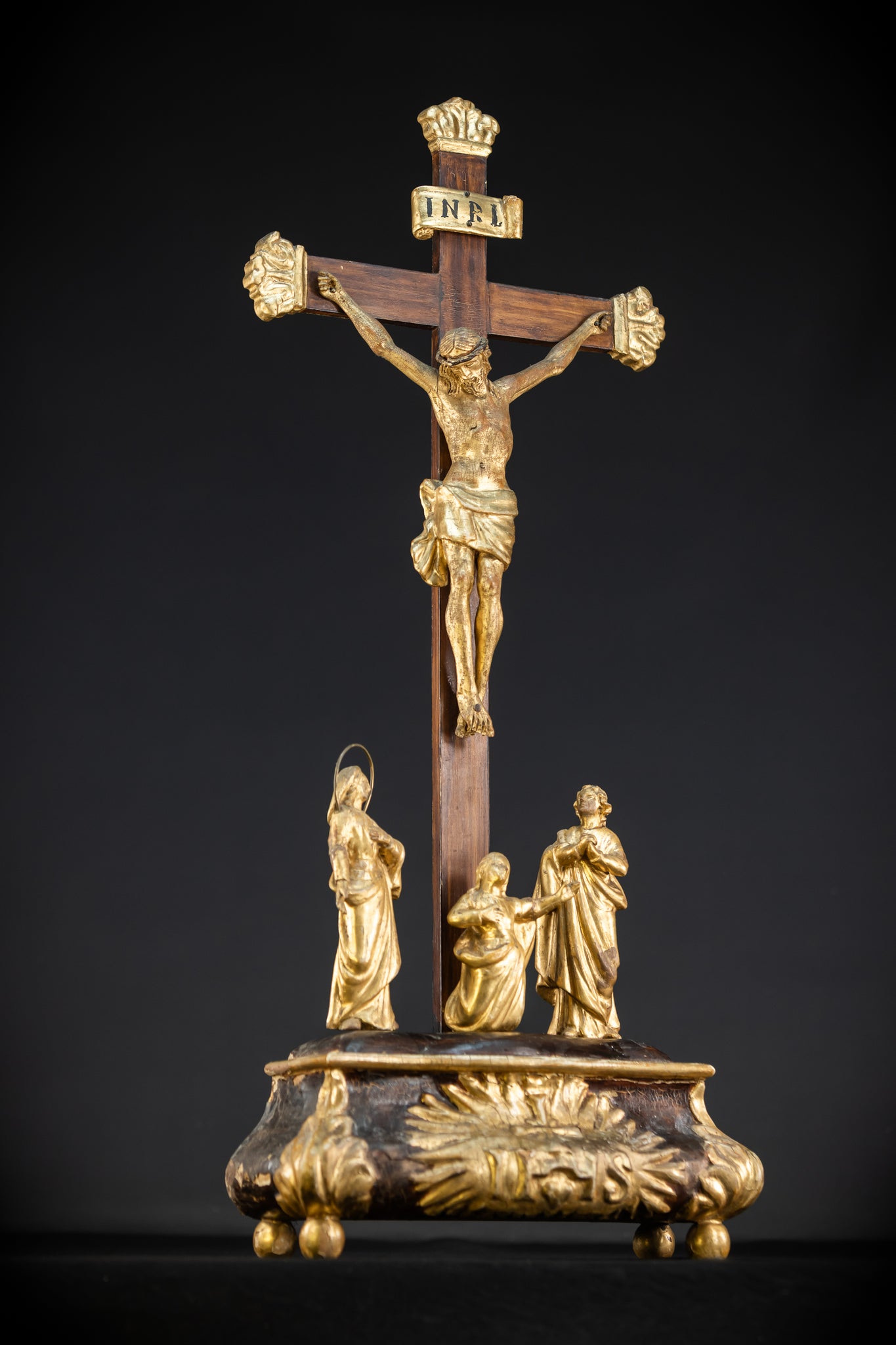 Crucifix Altar | Baroque Wooden Gilded Cross 1700s | 30.3"
