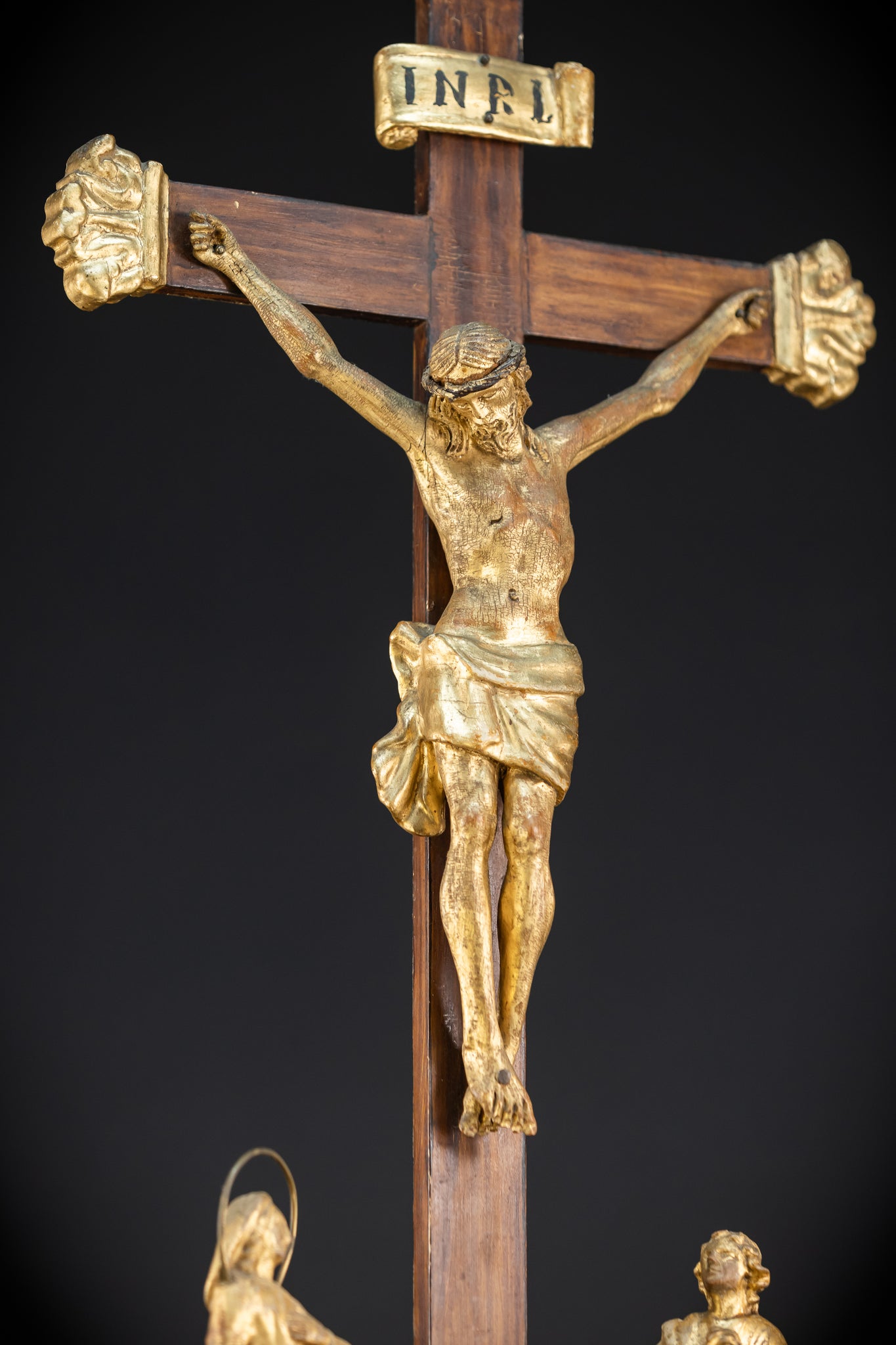 Crucifix Altar | Baroque Wooden Gilded Cross 1700s | 30.3"
