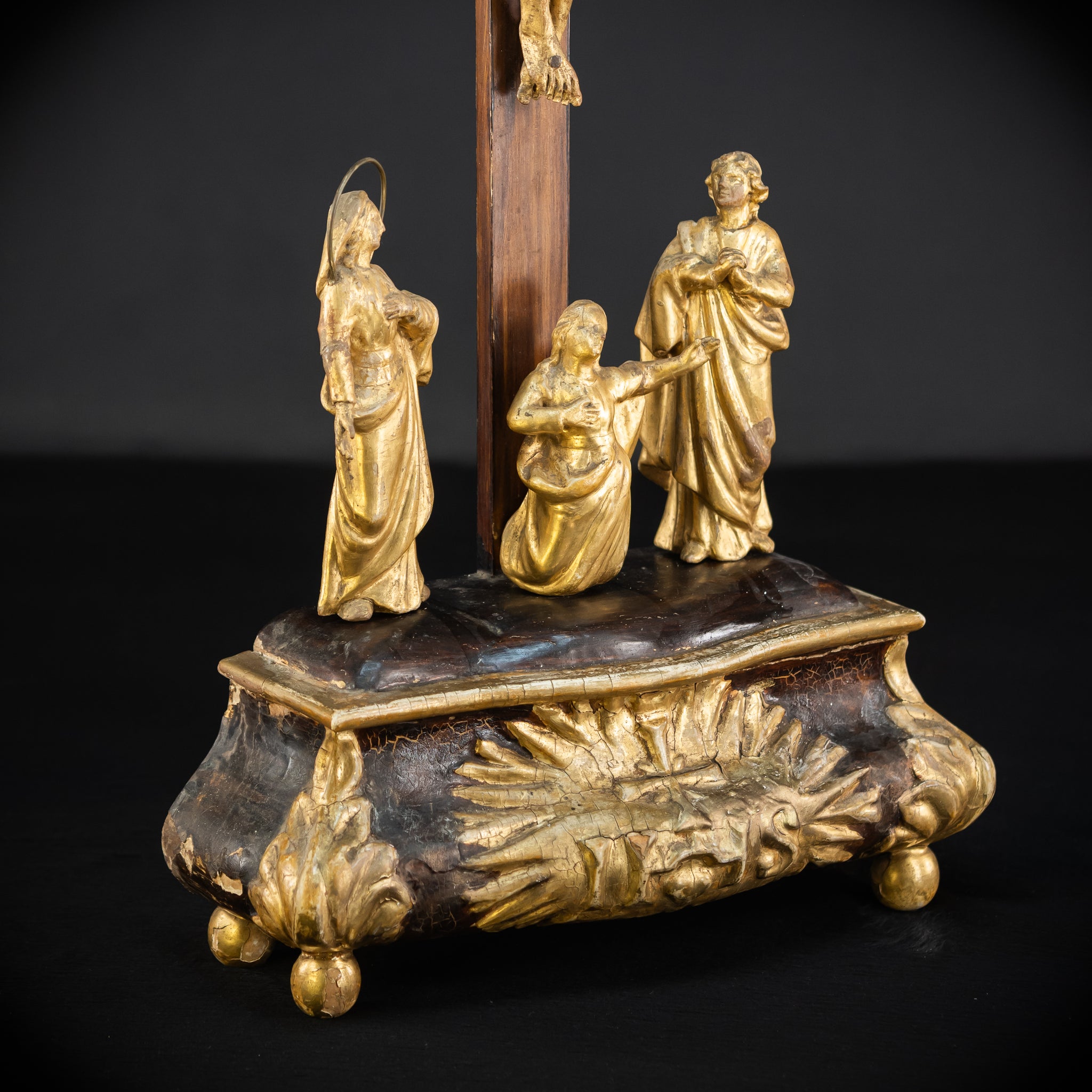 Crucifix Altar | Baroque Wooden Gilded Cross 1700s | 30.3"