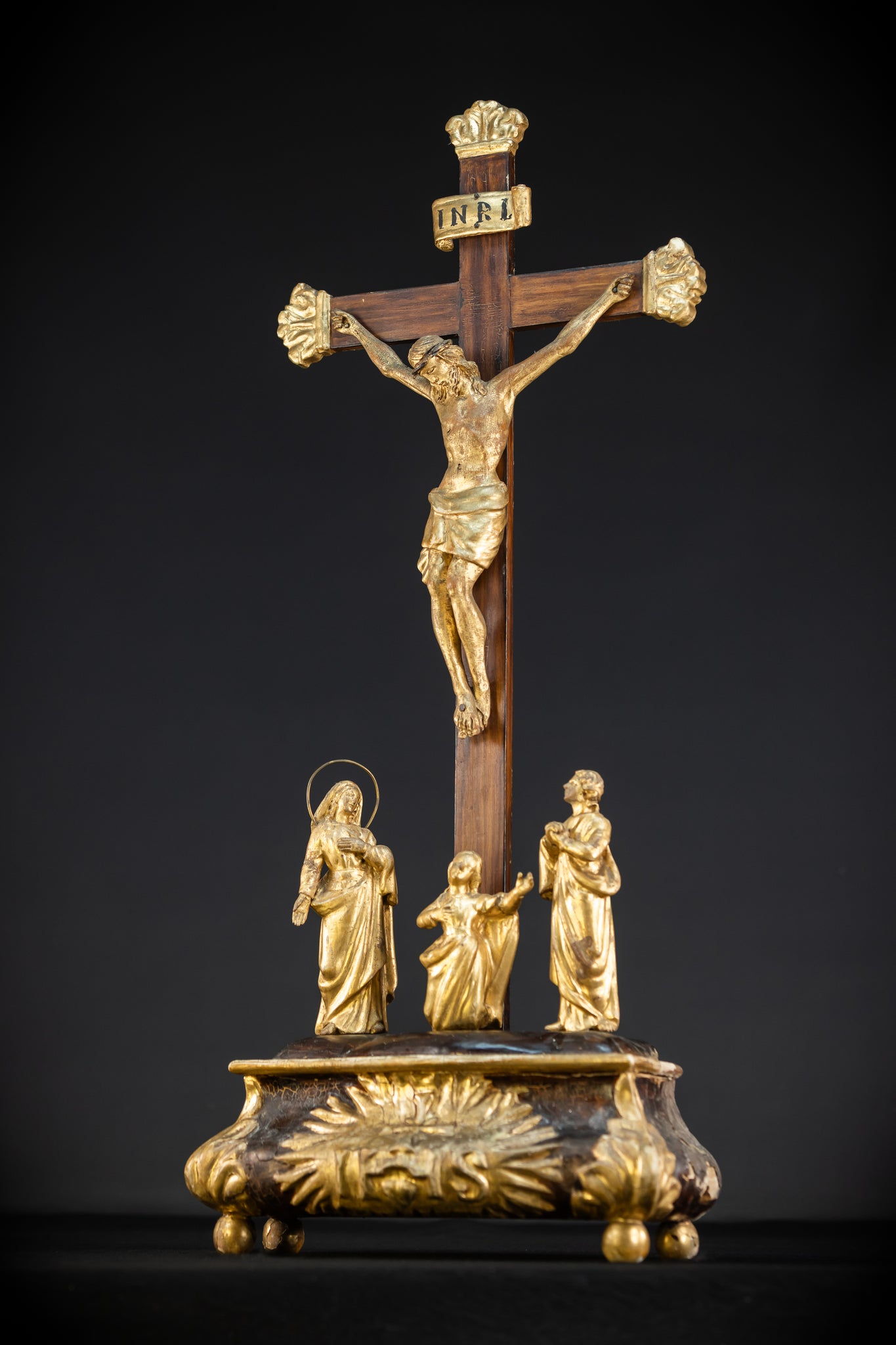 Crucifix Altar | Baroque Wooden Gilded Cross 1700s | 30.3"