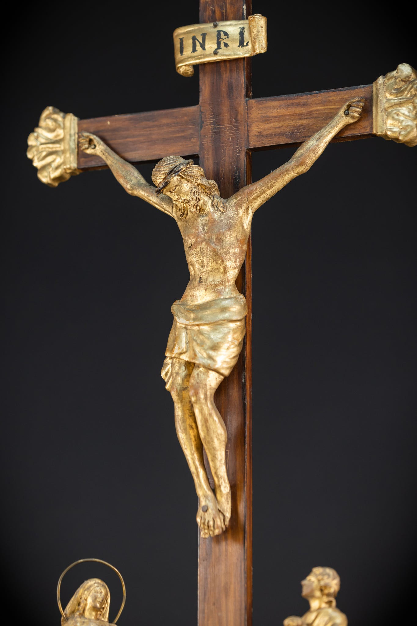 Crucifix Altar | Baroque Wooden Gilded Cross 1700s | 30.3"