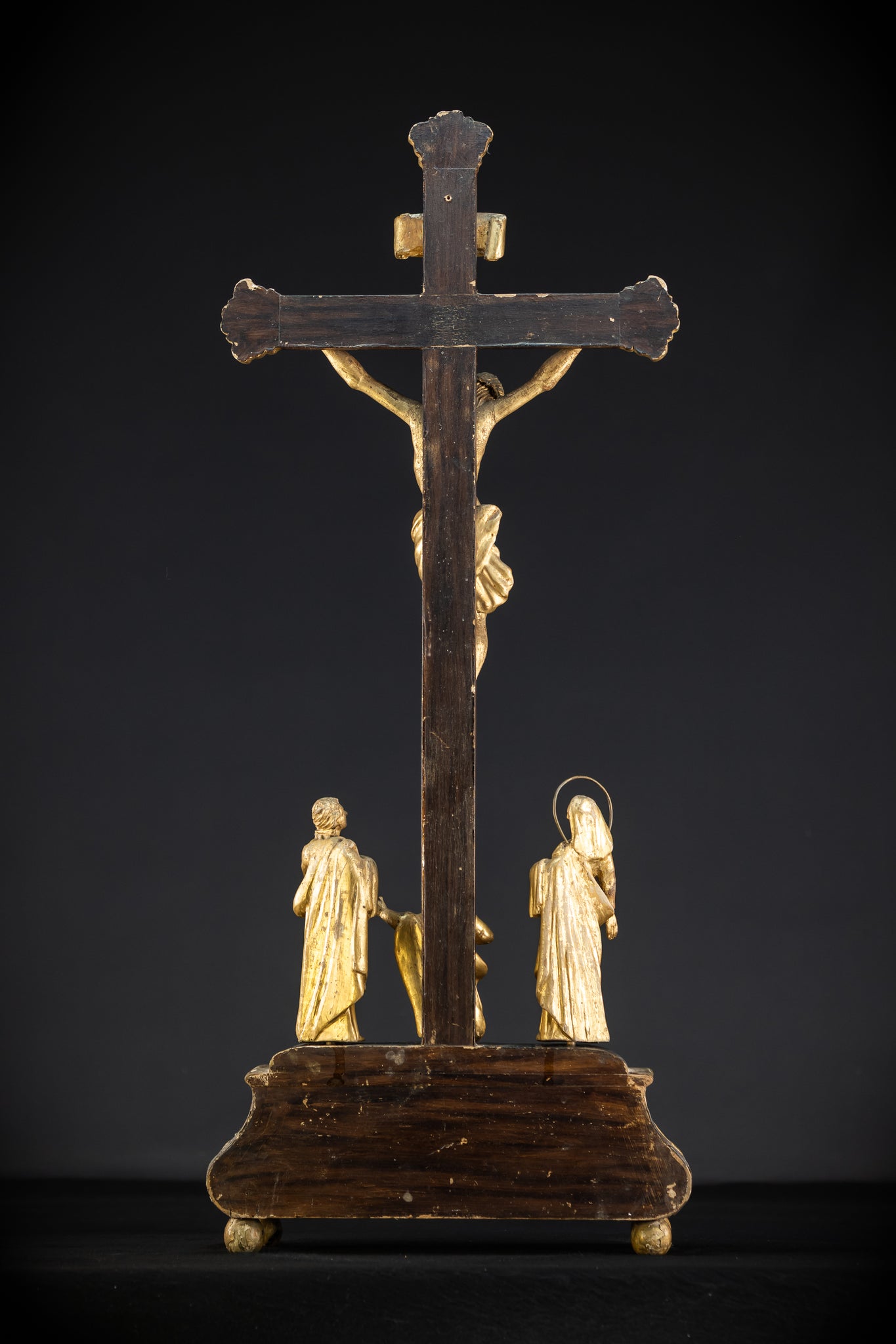 Crucifix Altar | Baroque Wooden Gilded Cross 1700s | 30.3"