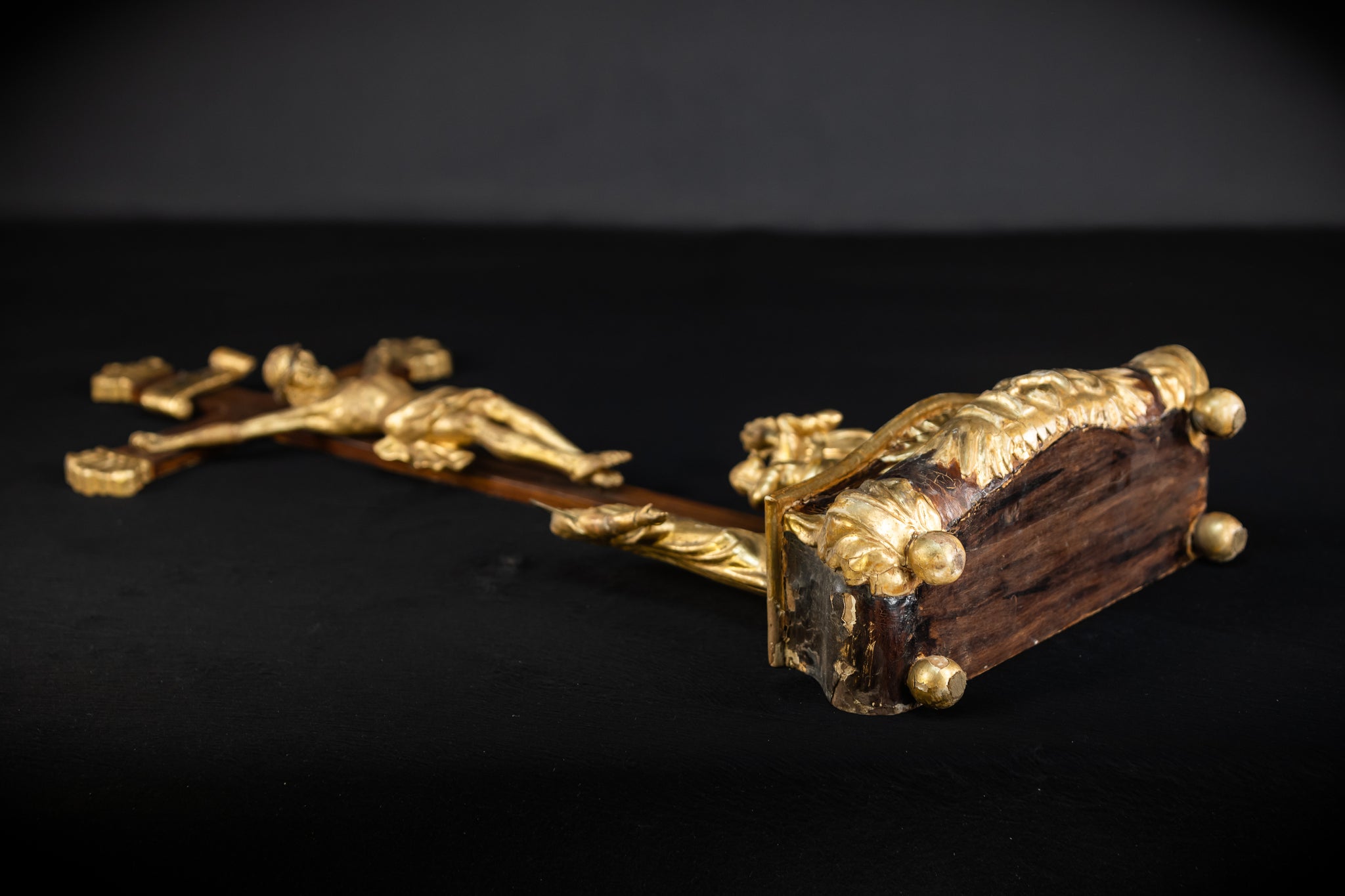 Crucifix Altar | Baroque Wooden Gilded Cross 1700s | 30.3"