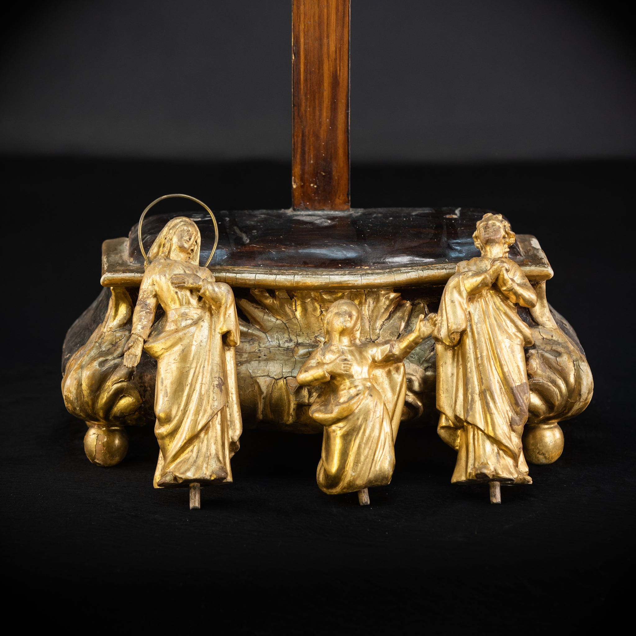 Crucifix Altar | Baroque Wooden Gilded Cross 1700s | 30.3"