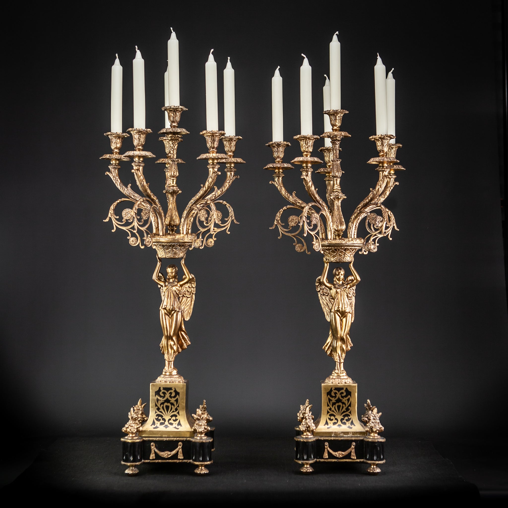 Pair of Large Bronze Candelabras with Angels | 20.5"