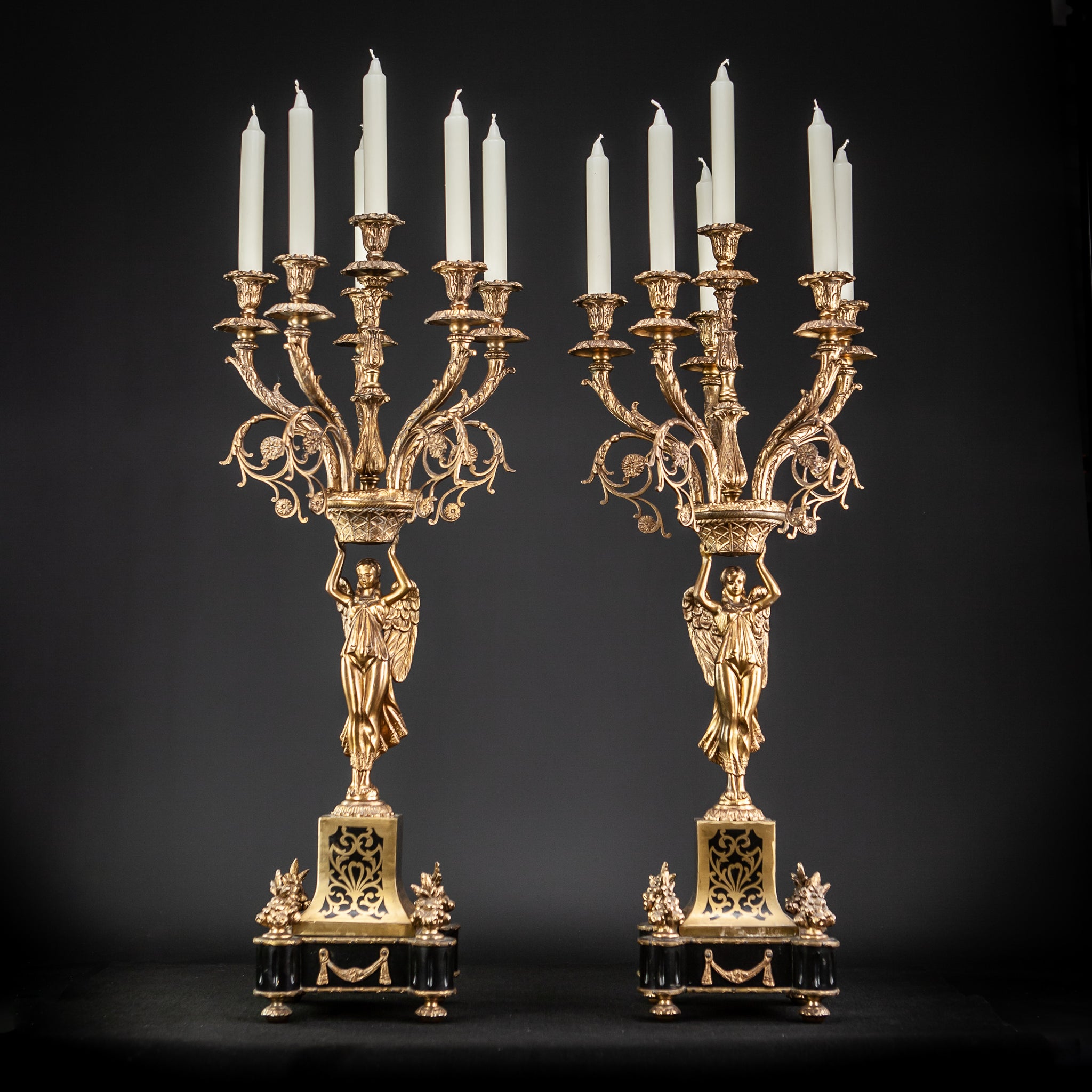 Pair of Large Bronze Candelabras with Angels | 20.5"