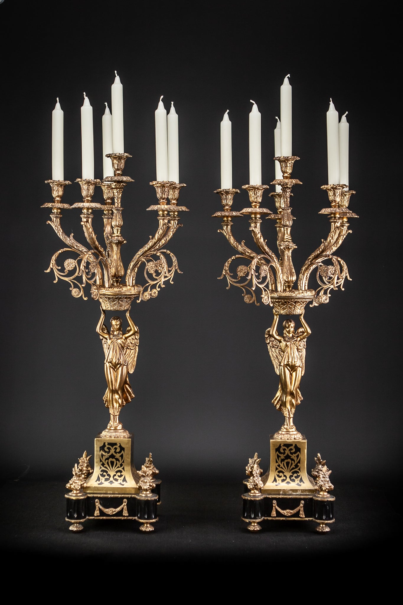 Pair of Large Bronze Candelabras with Angels | 20.5"