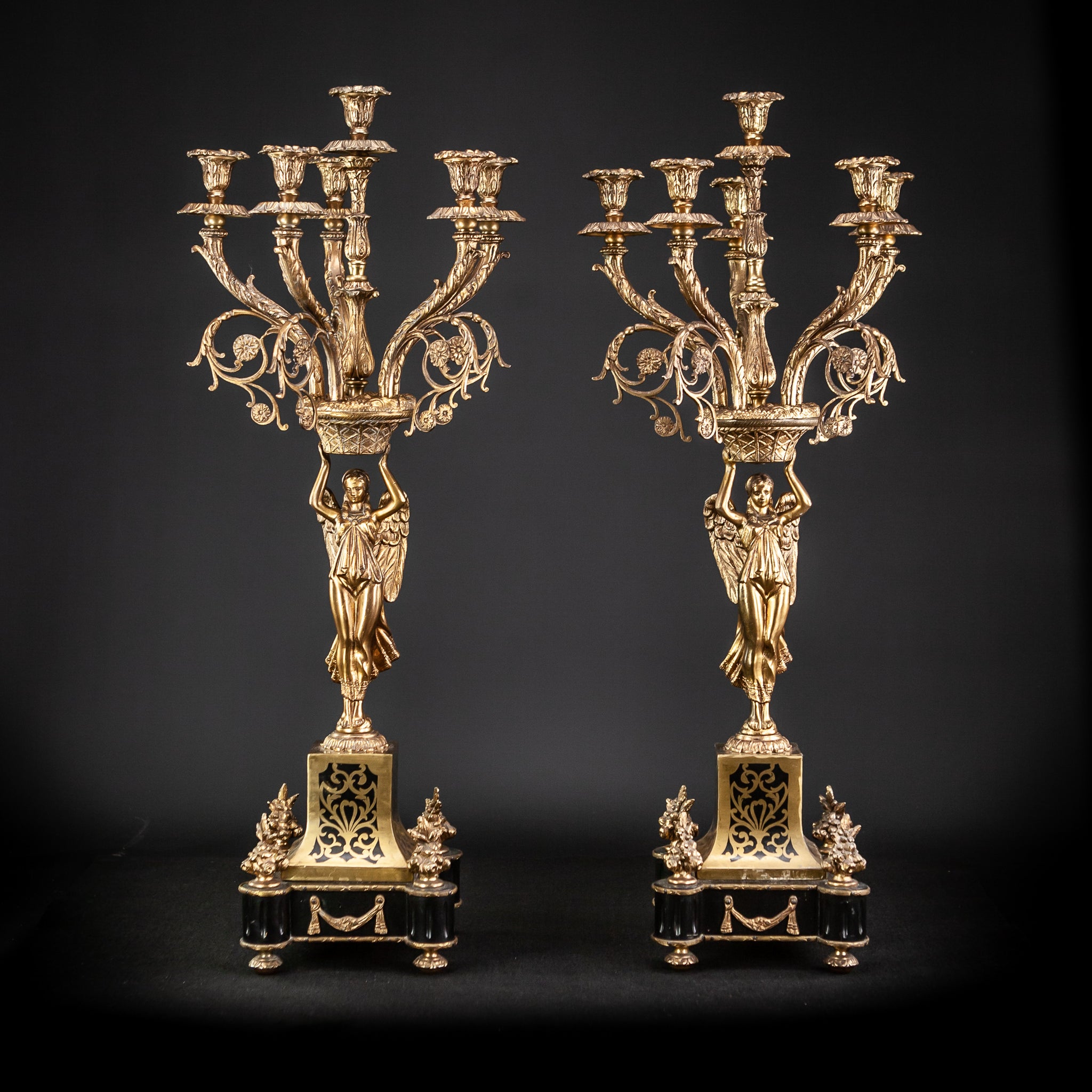 Pair of Large Bronze Candelabras with Angels | 20.5"