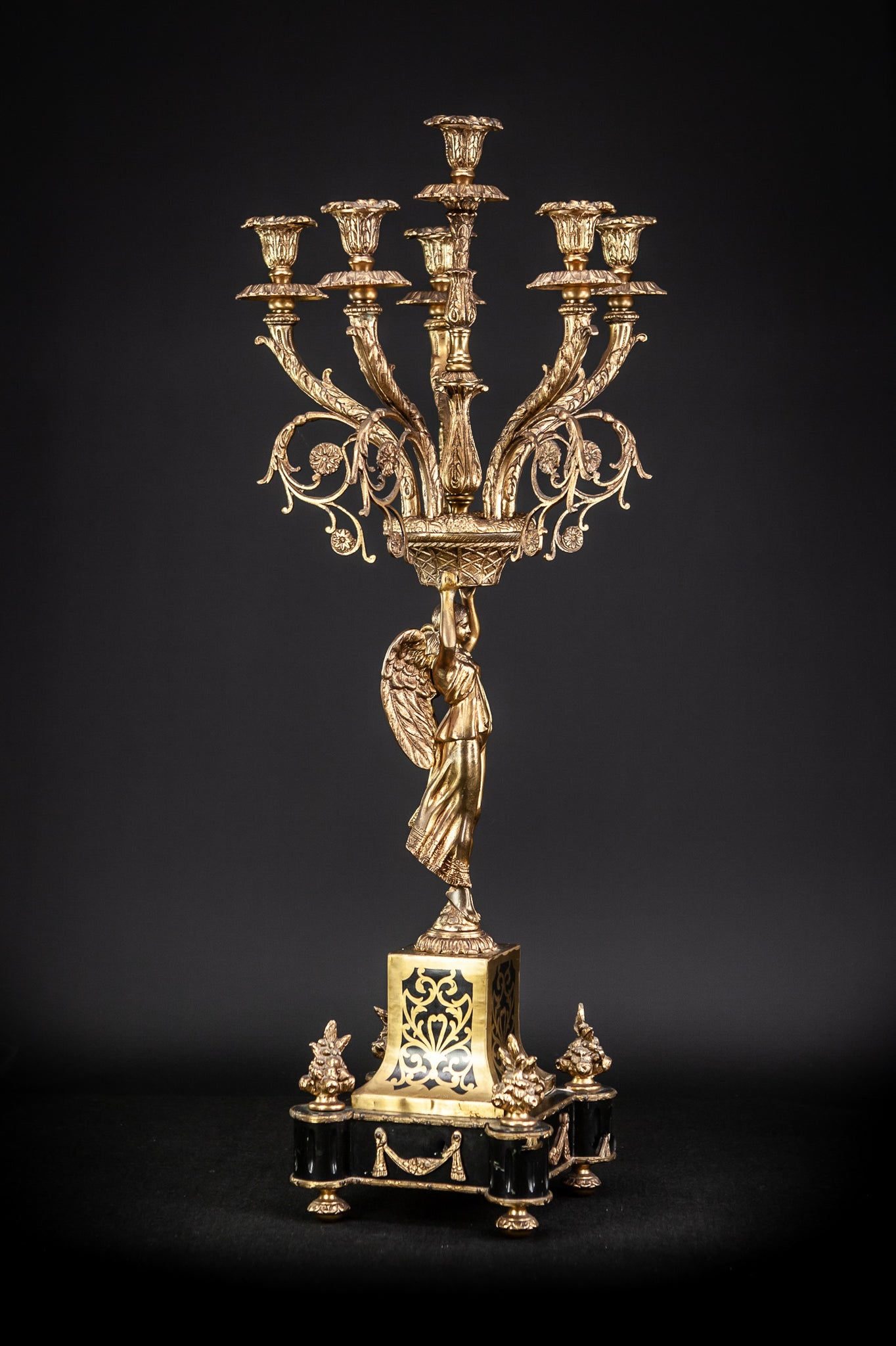 Pair of Large Bronze Candelabras with Angels | 20.5"