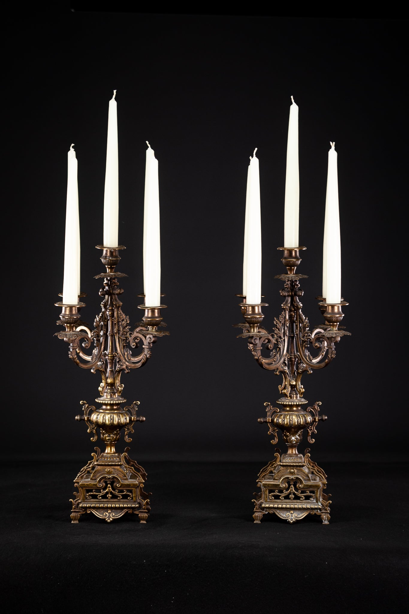 Candelabra Pair Gilded Bronze Gothic Gilt 5 Lights 17"