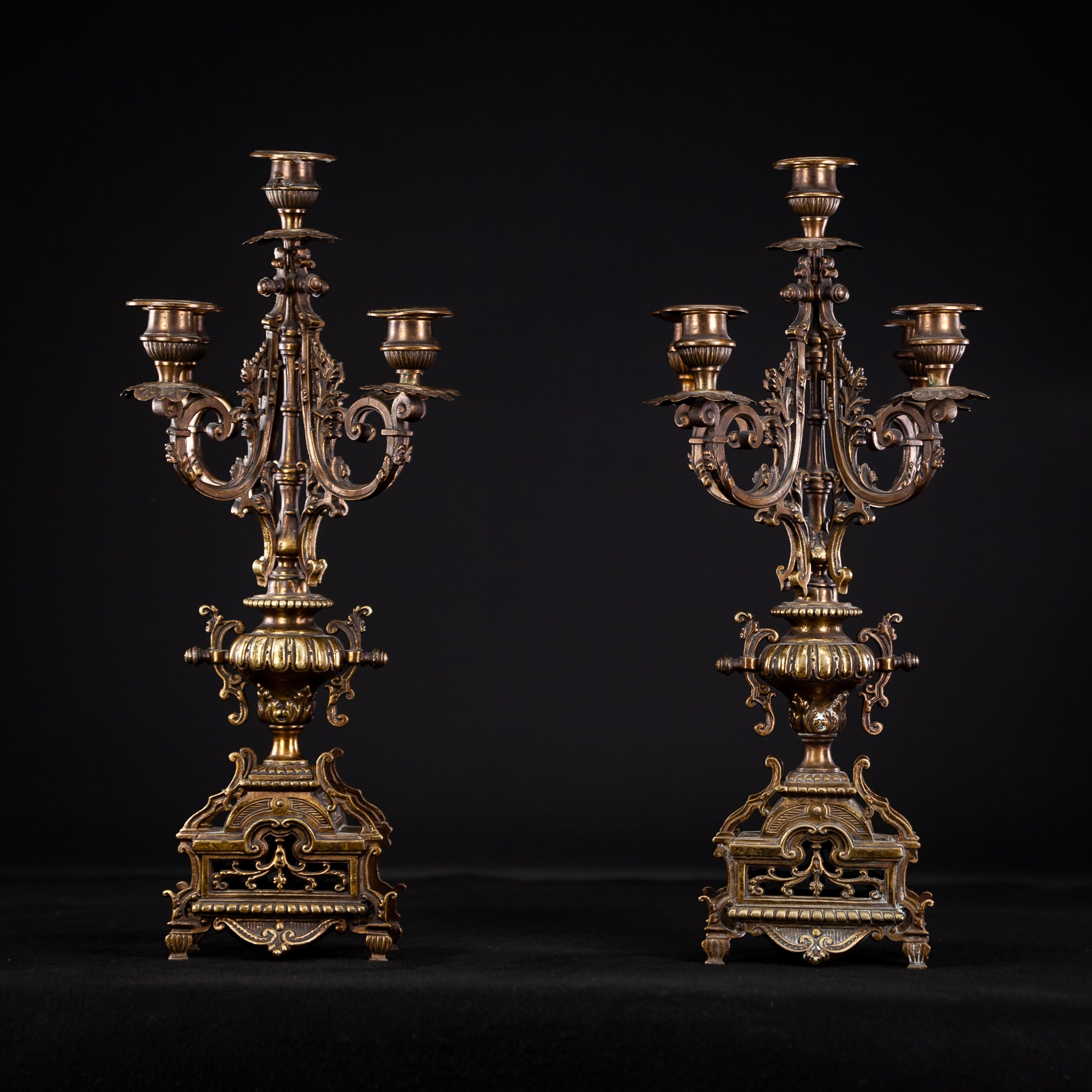 Candelabra Pair Gilded Bronze Gothic Gilt 5 Lights 17"