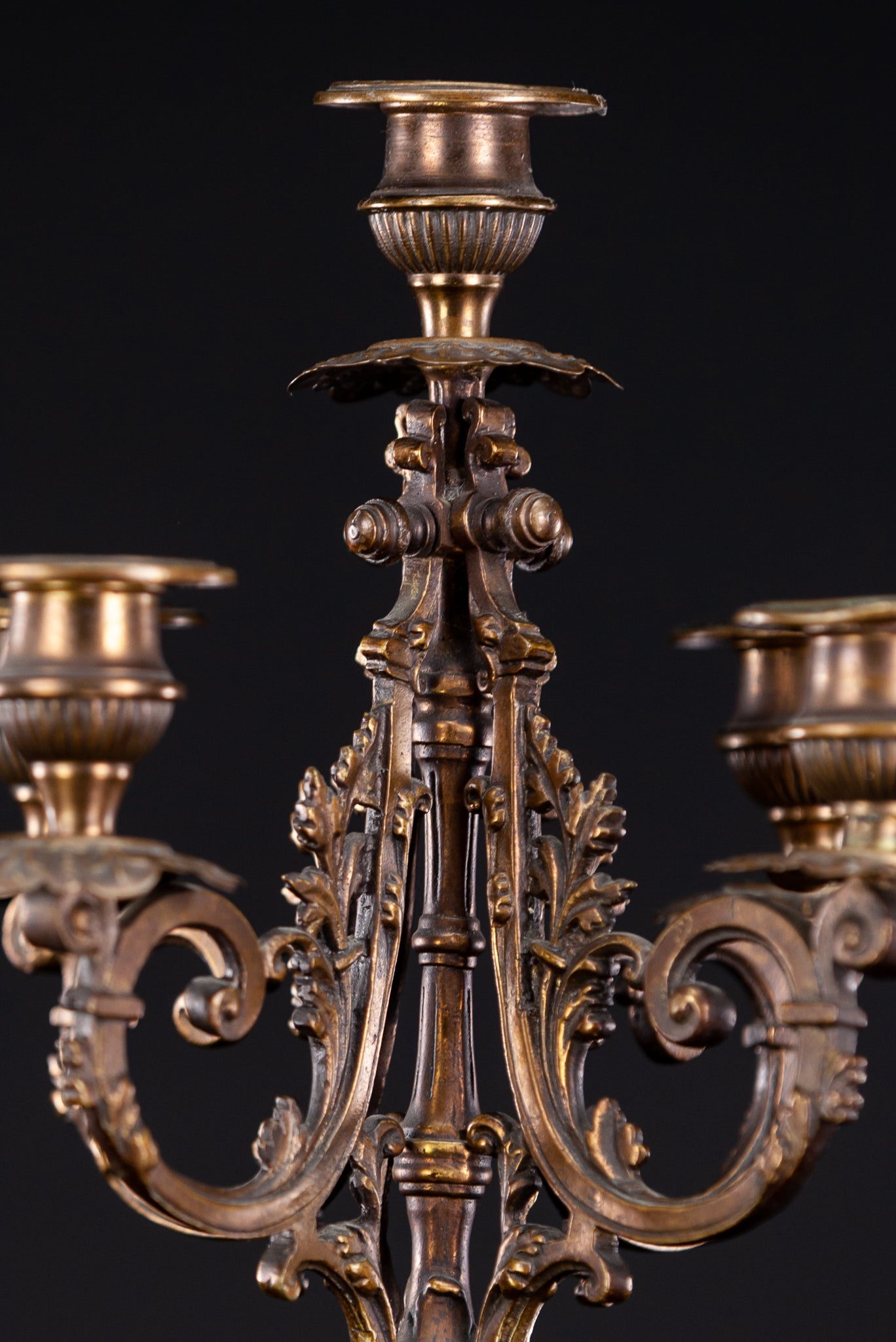 Candelabra Pair Gilded Bronze Gothic Gilt 5 Lights 17"