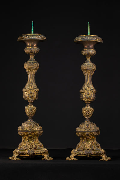 Candlesticks Pair | French Antique 1700s | 30"