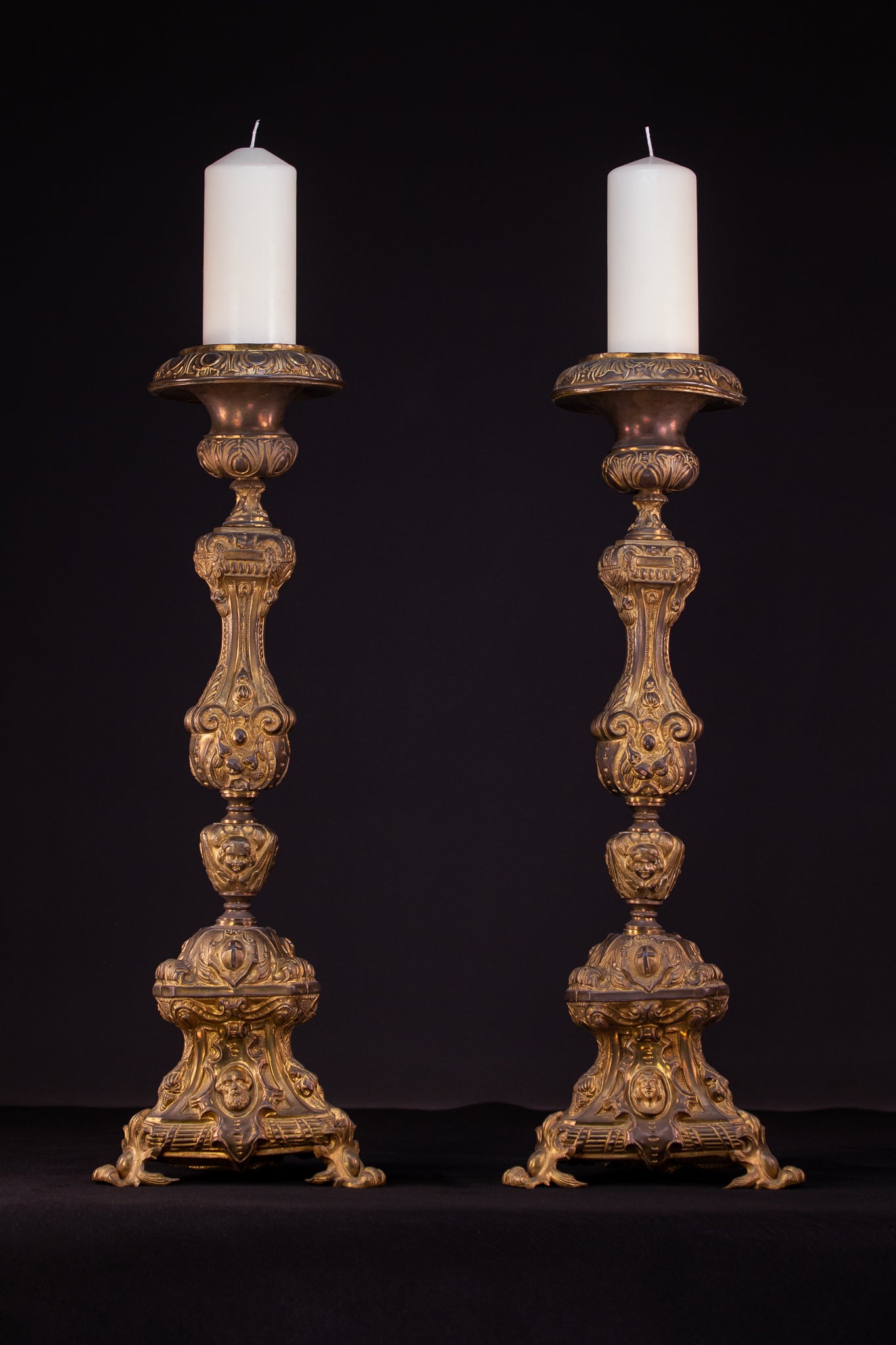 Pair of French Baroque Candlesticks | 1700s Antique | 30" / 77 cm