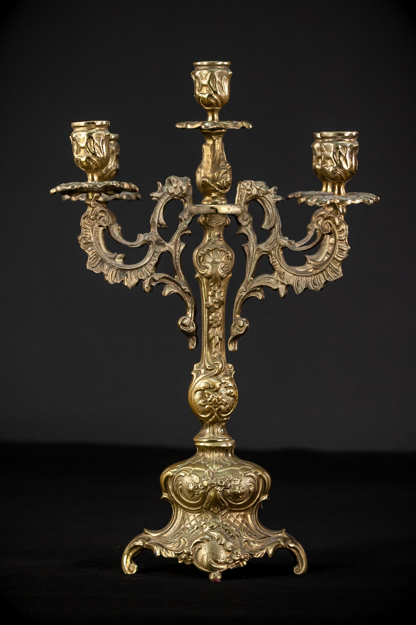 Gilded Bronze Baroque Candelabra | Vintage 15'' / 38 cm