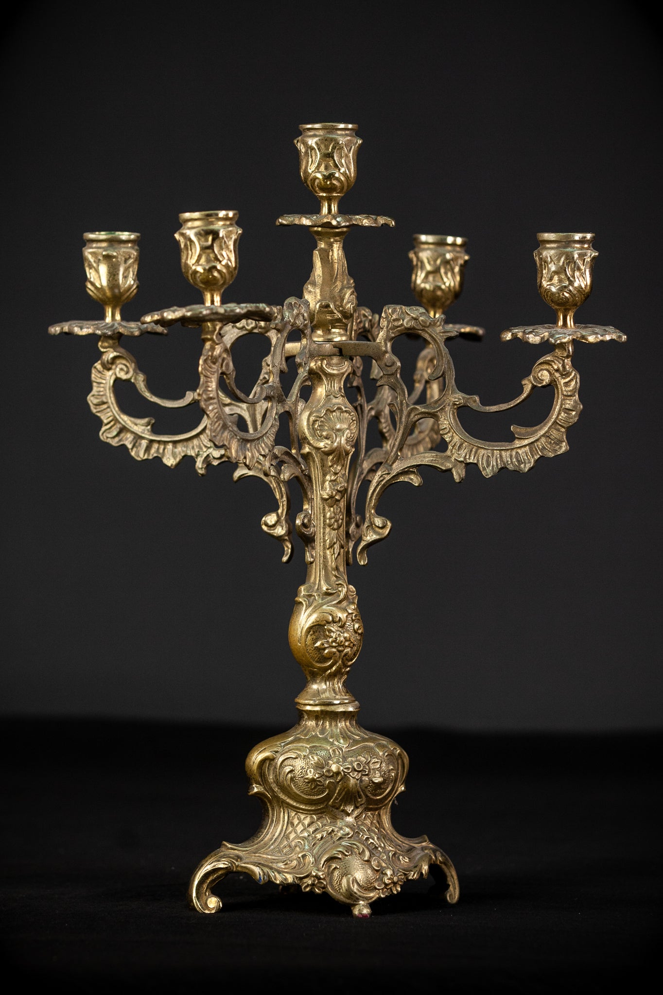 Gilded Bronze Baroque Candelabra | Vintage 15'' / 38 cm