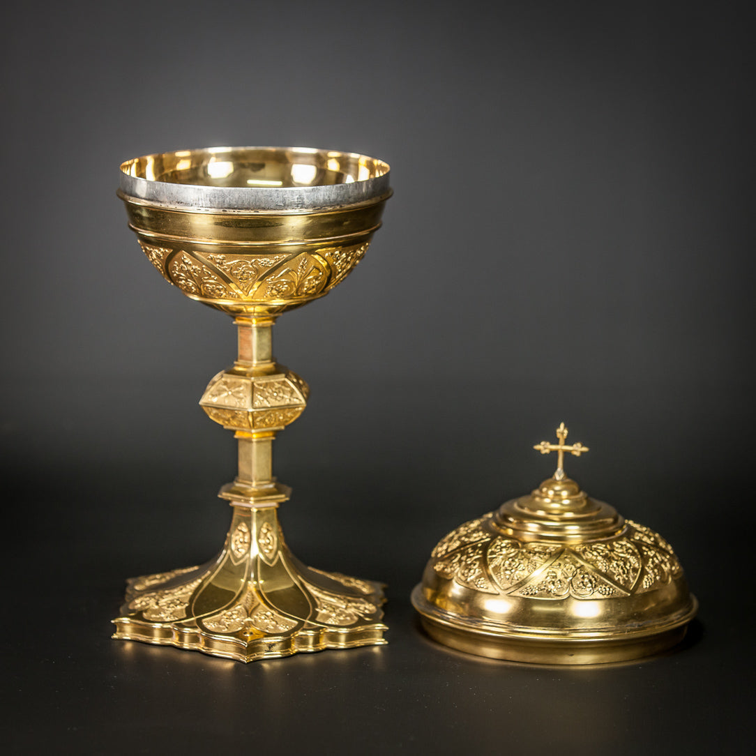 Ciborium Gilded French Vessel Gifted Inscription 13"