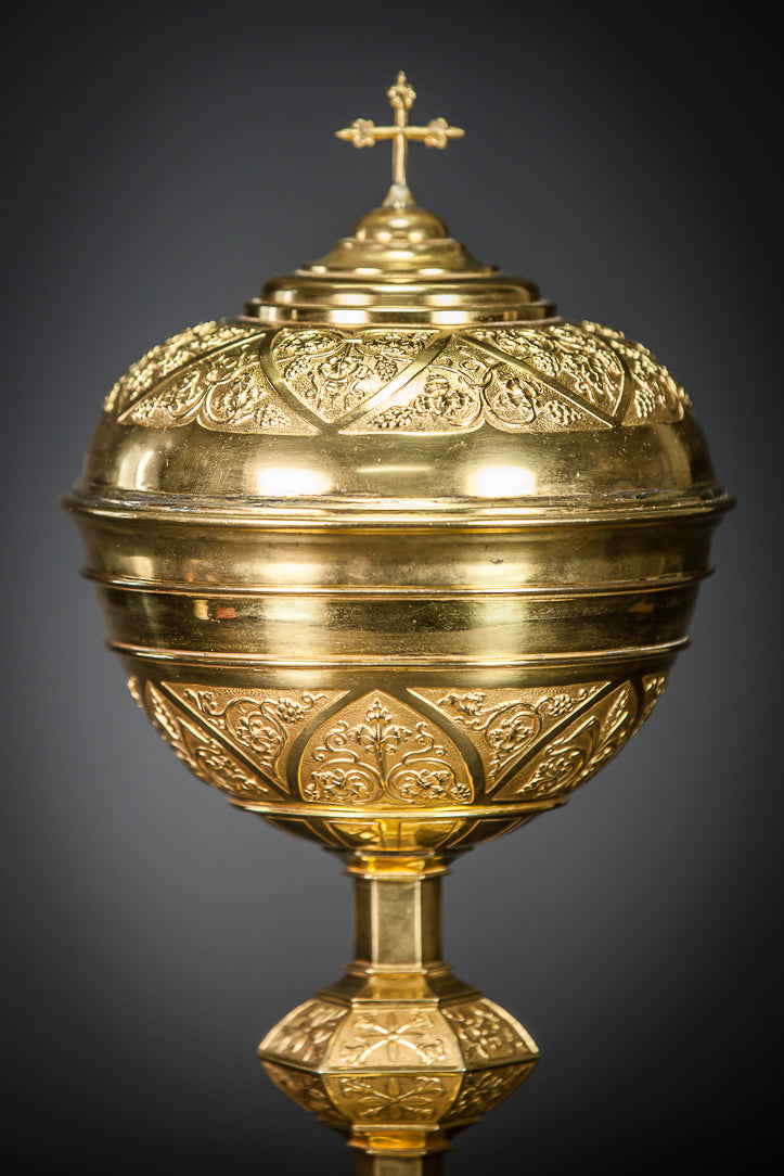 Ciborium Gilded French Vessel Gifted Inscription 13"