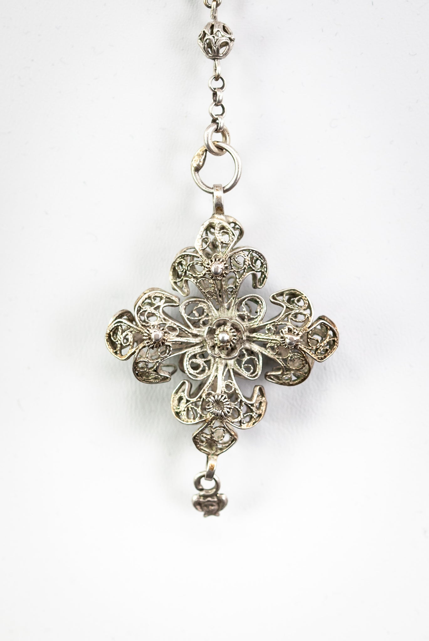 Rosary Solid Sterling Silver Fine FIligree 18.5”