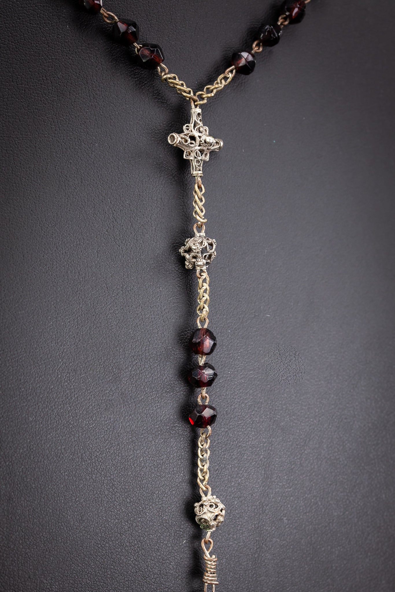 Rosary Solid Sterling Silver Red Garnets 20”