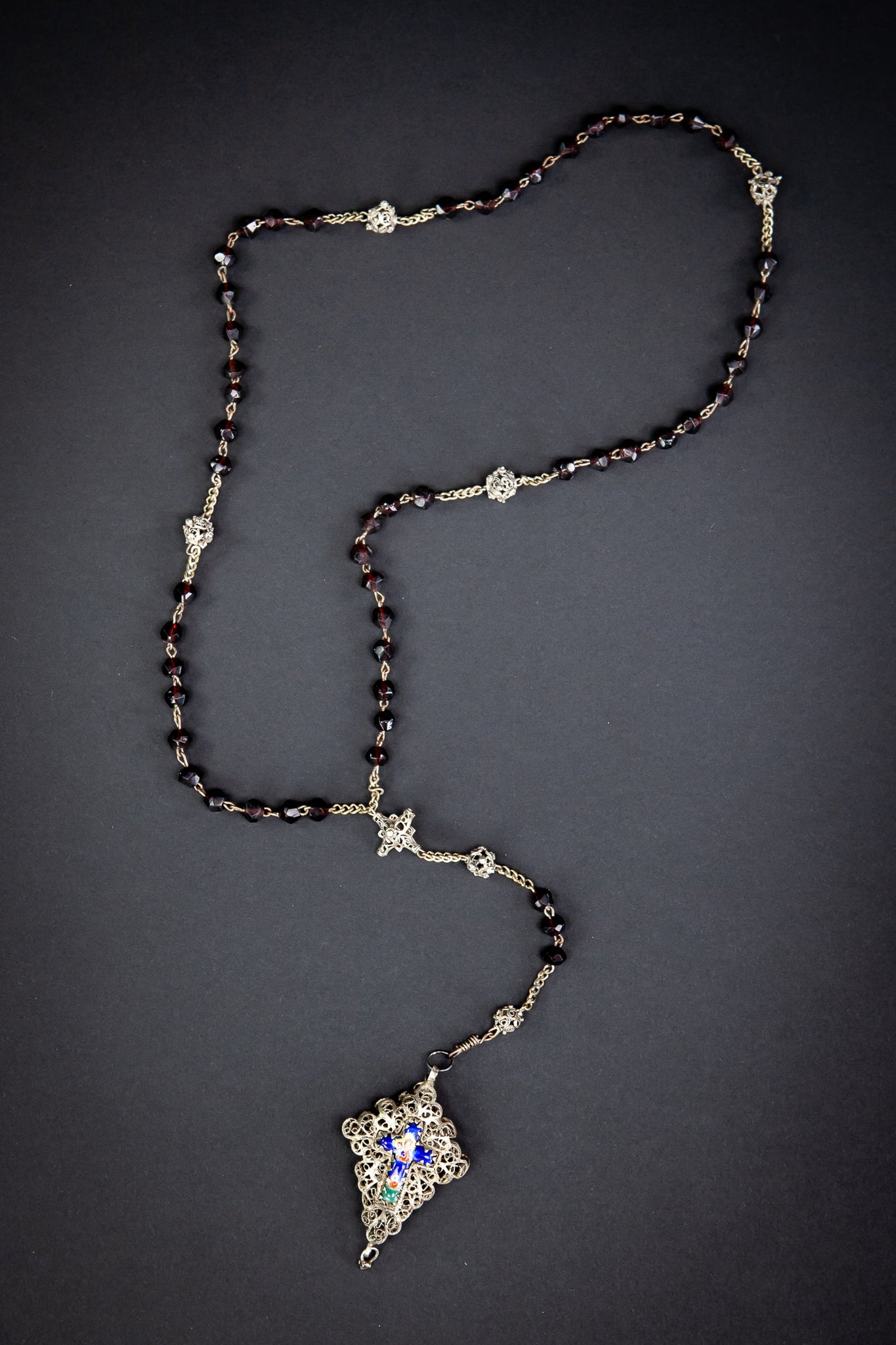 Rosary Solid Sterling Silver Red Garnets 20”