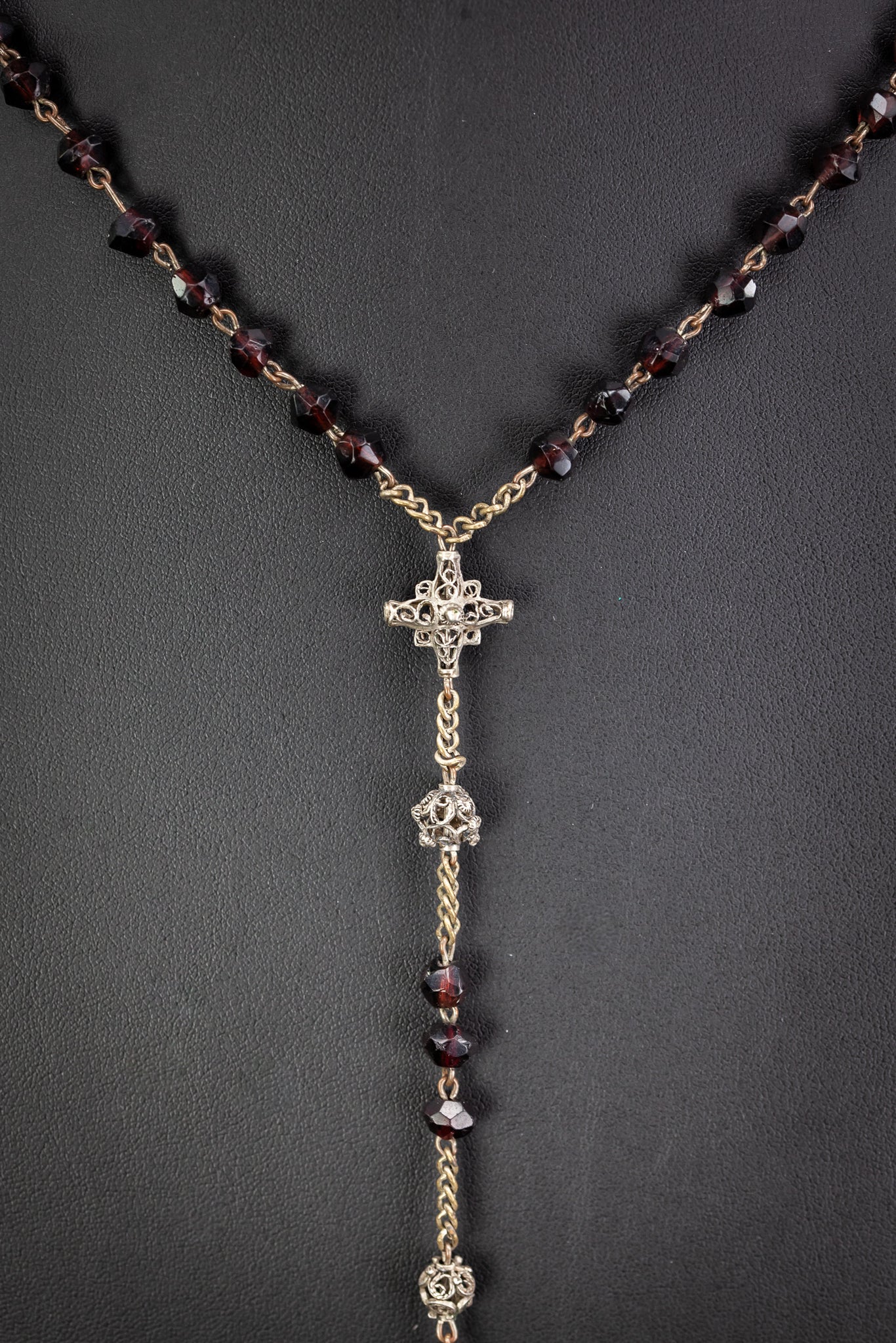 Rosary Solid Sterling Silver Red Garnets 20”