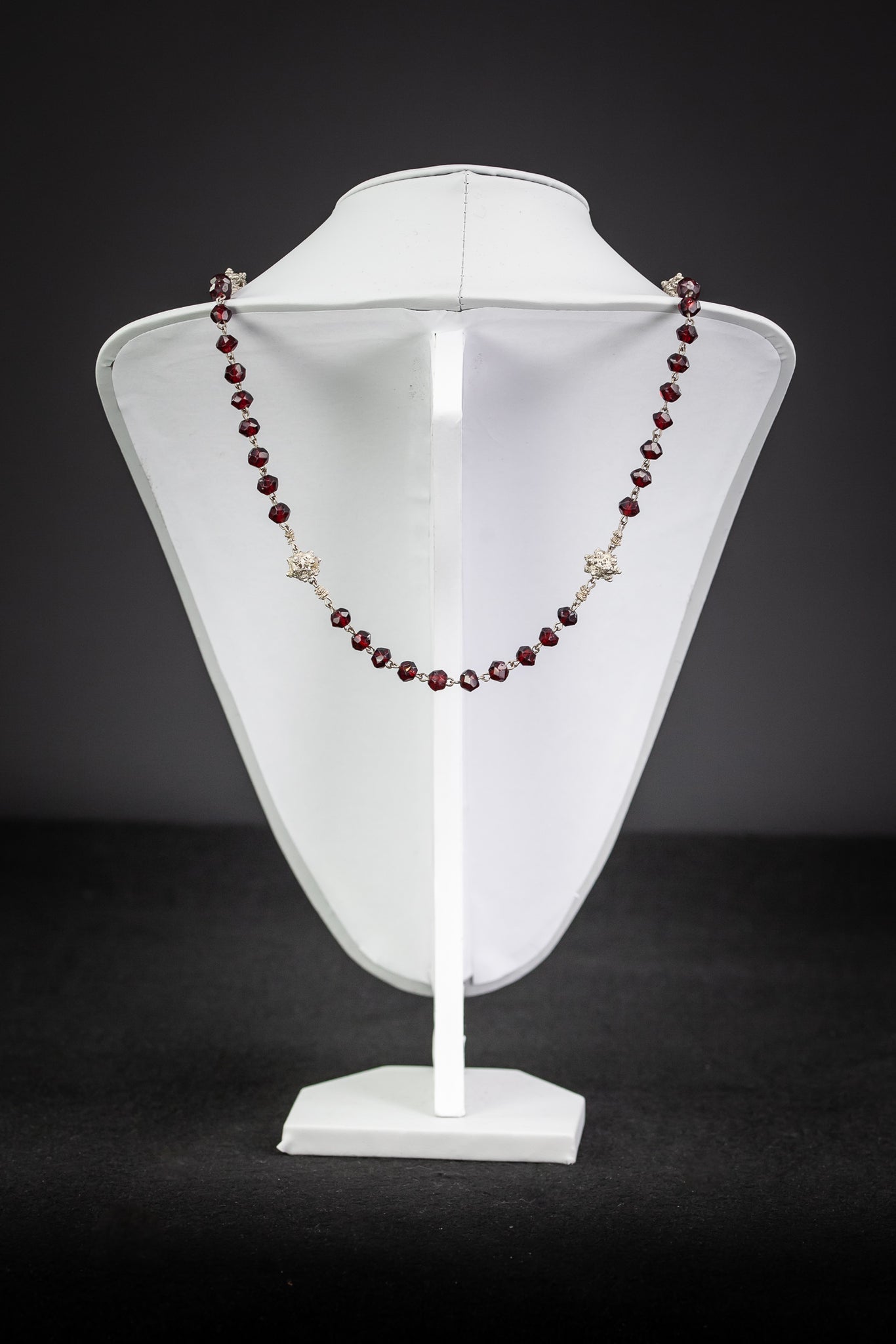 Rosary Solid Sterling Silver Red Garnets Enamel 20”