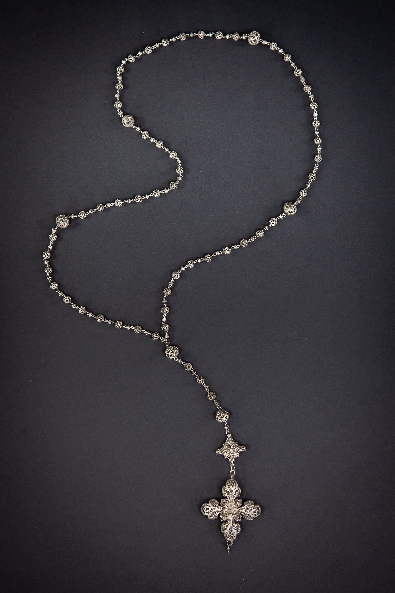 Rosary Solid Sterling Silver Fine FIligree 22.4”