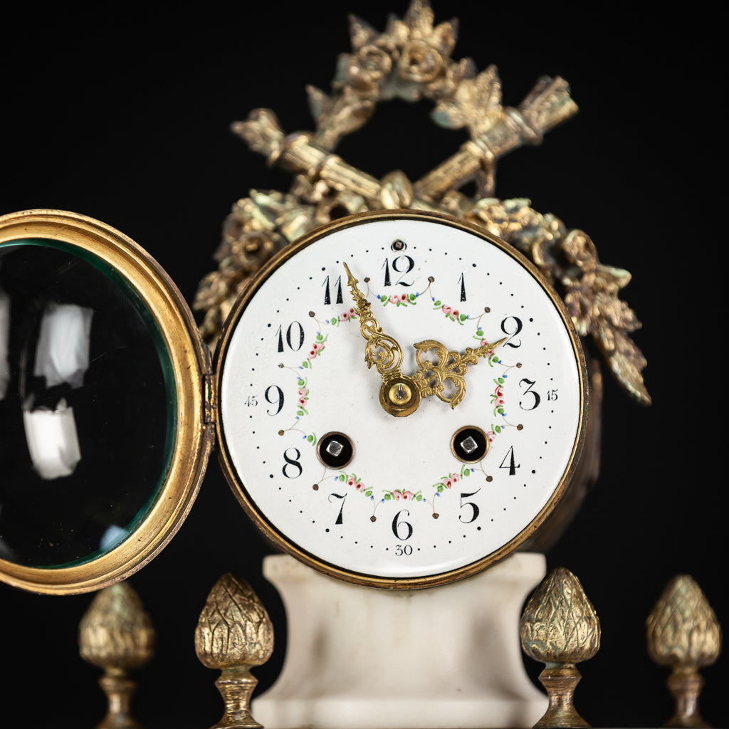 Clock Set White Marble & Bronze 1800s | Garnitures 20" / 51cm