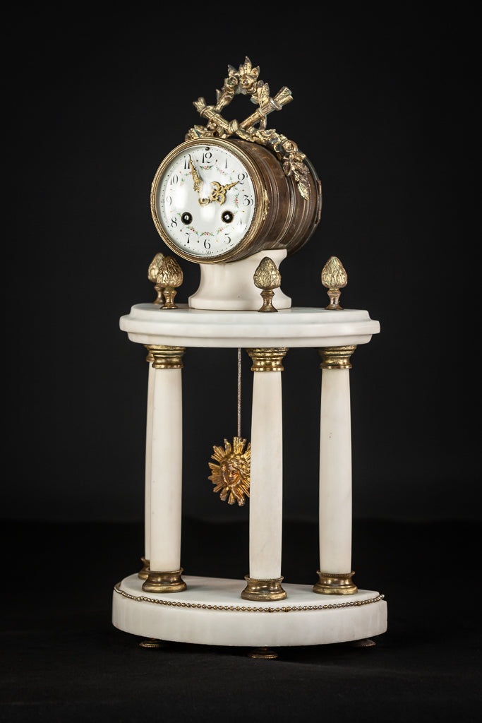 Clock Set White Marble & Bronze 1800s | Garnitures 20" / 51cm