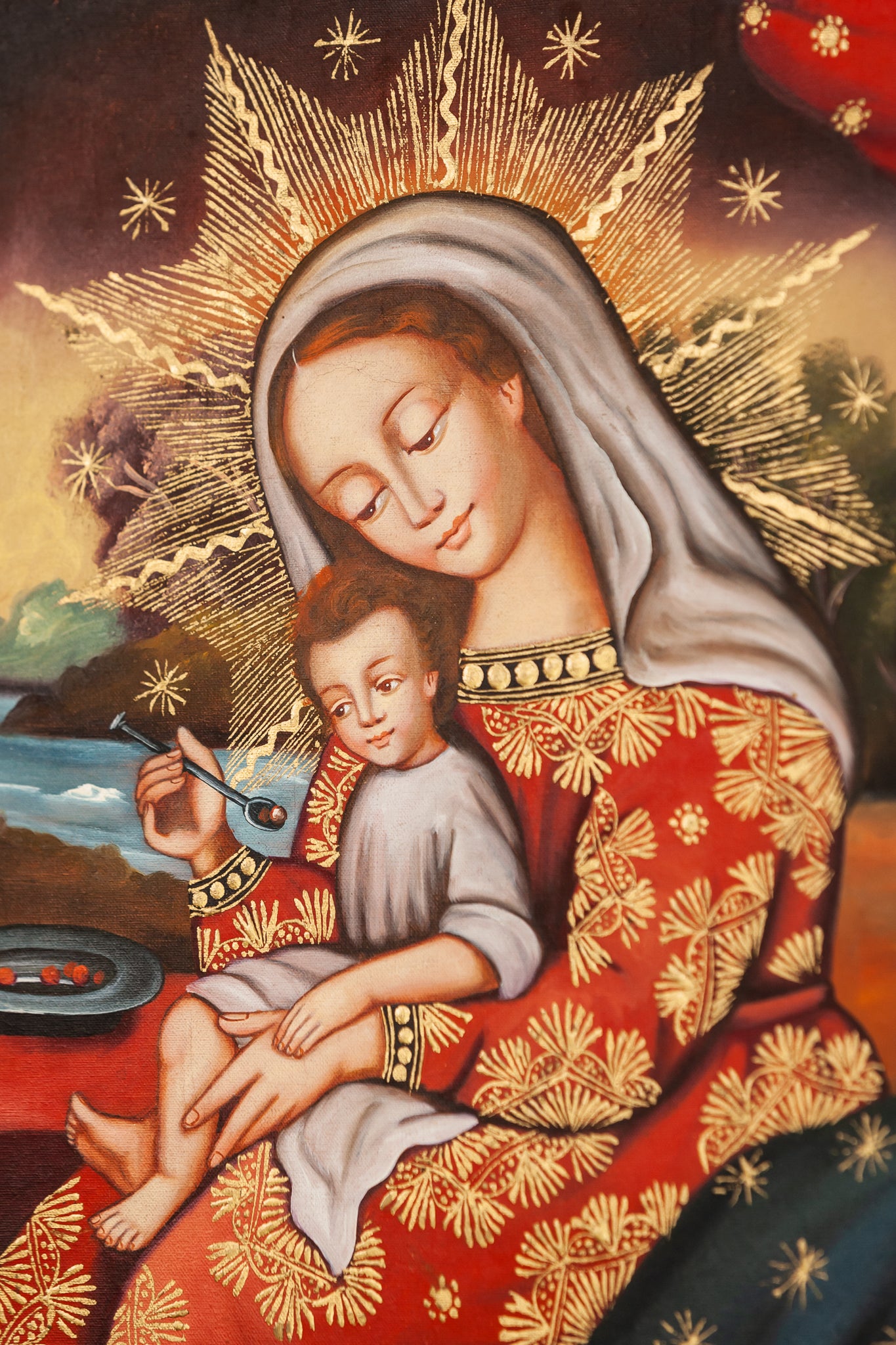 Virgin Mary Infant Jesus Cuzco Painting Canvas 2