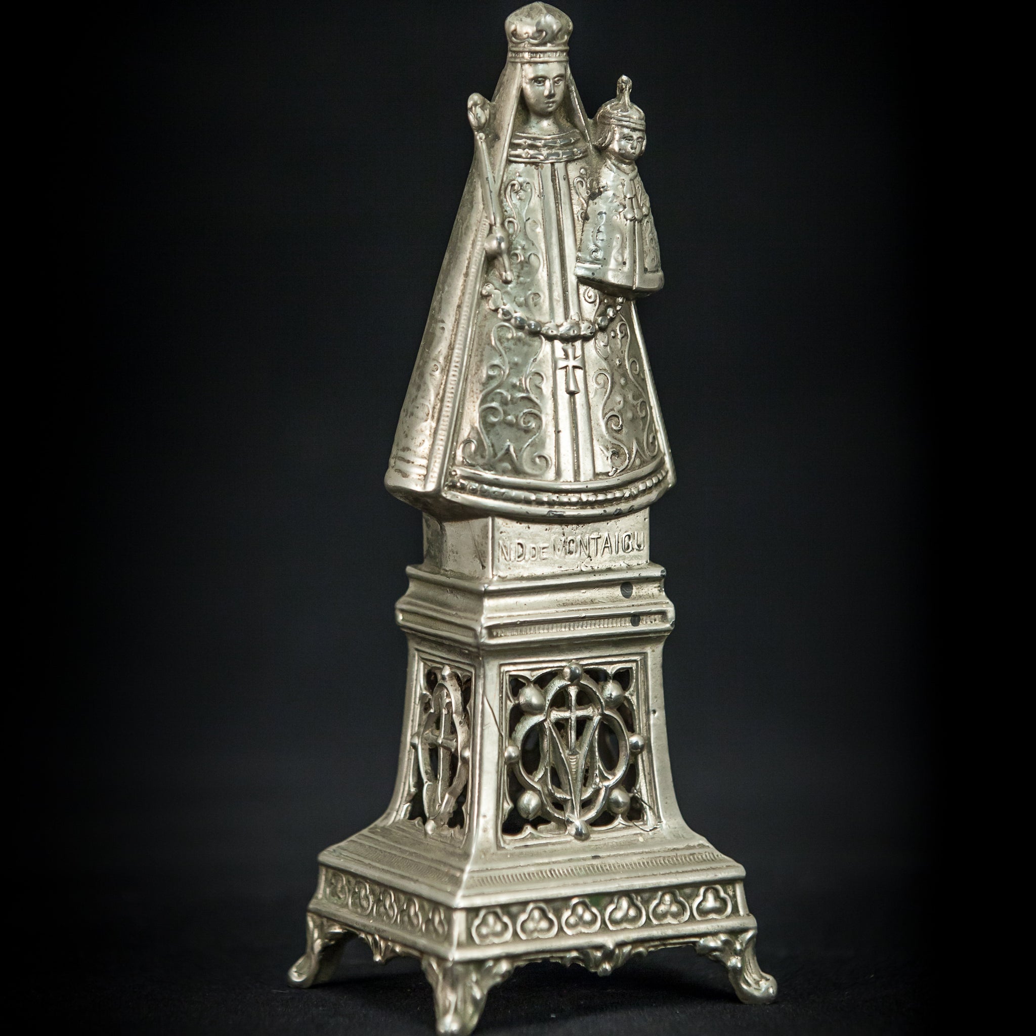 Virgin Madonna Silvered Metal Figure