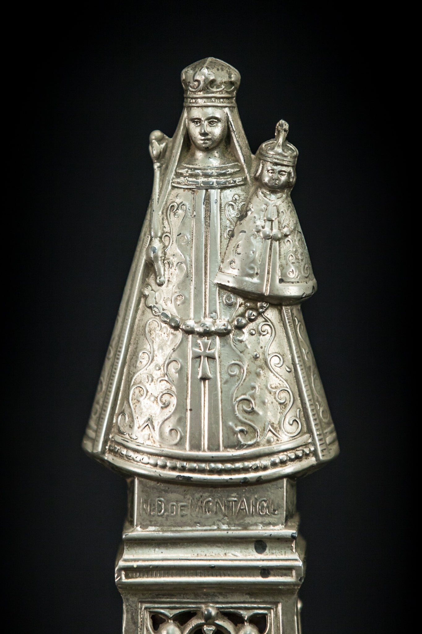 Virgin Madonna Silvered Metal Figure