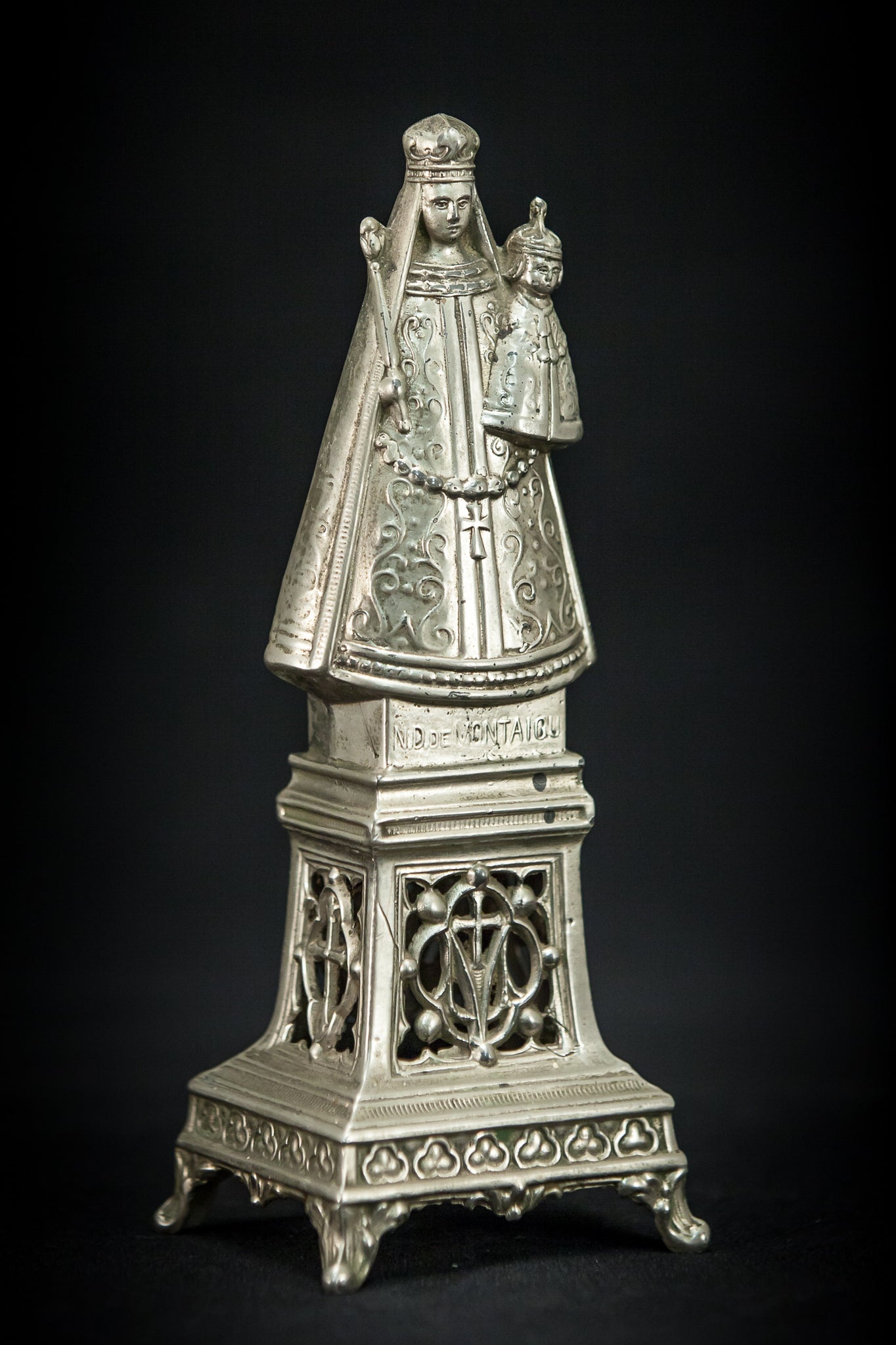 Virgin Madonna Silvered Metal Figure