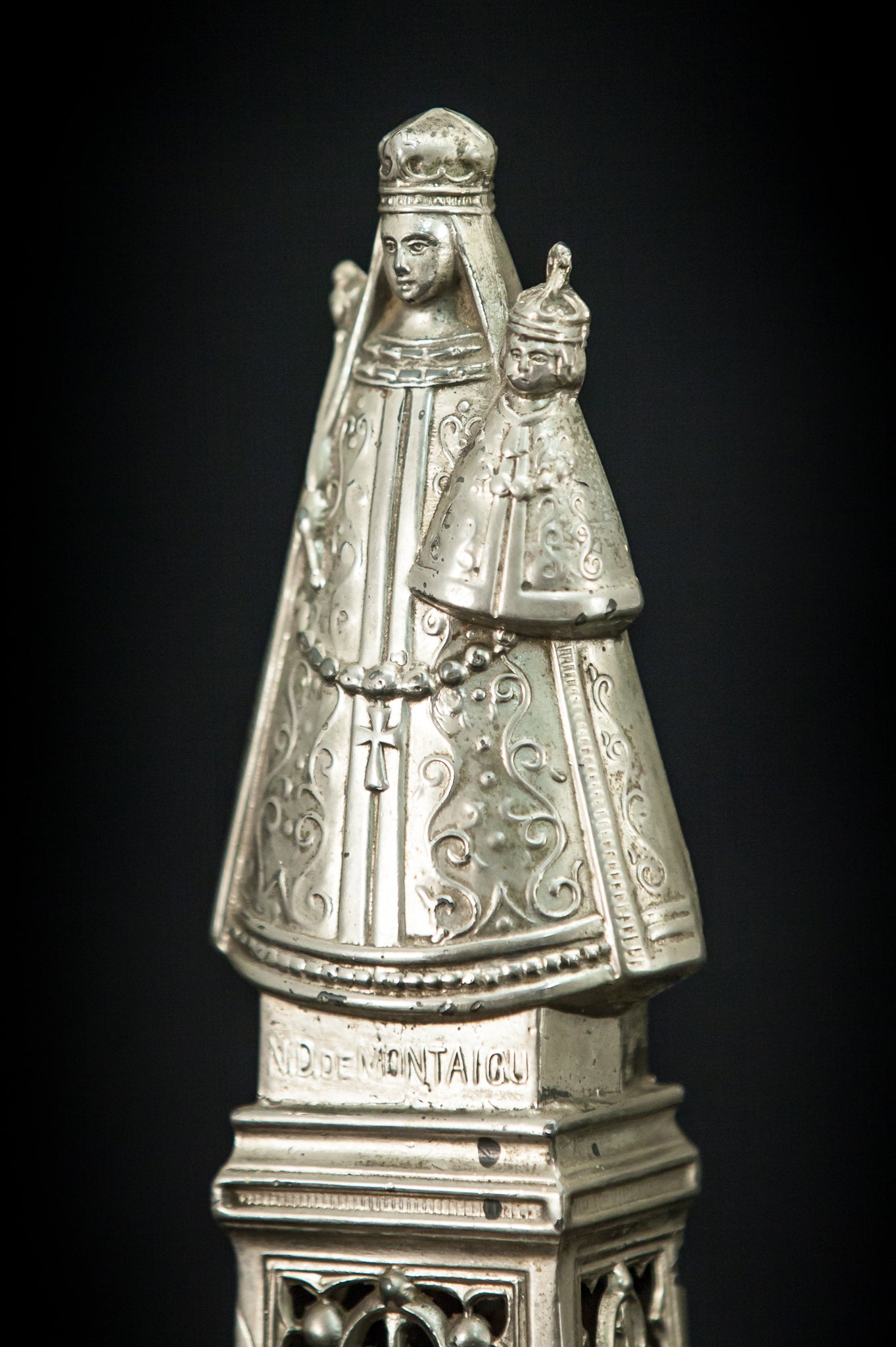 Virgin Madonna Silvered Metal Figure
