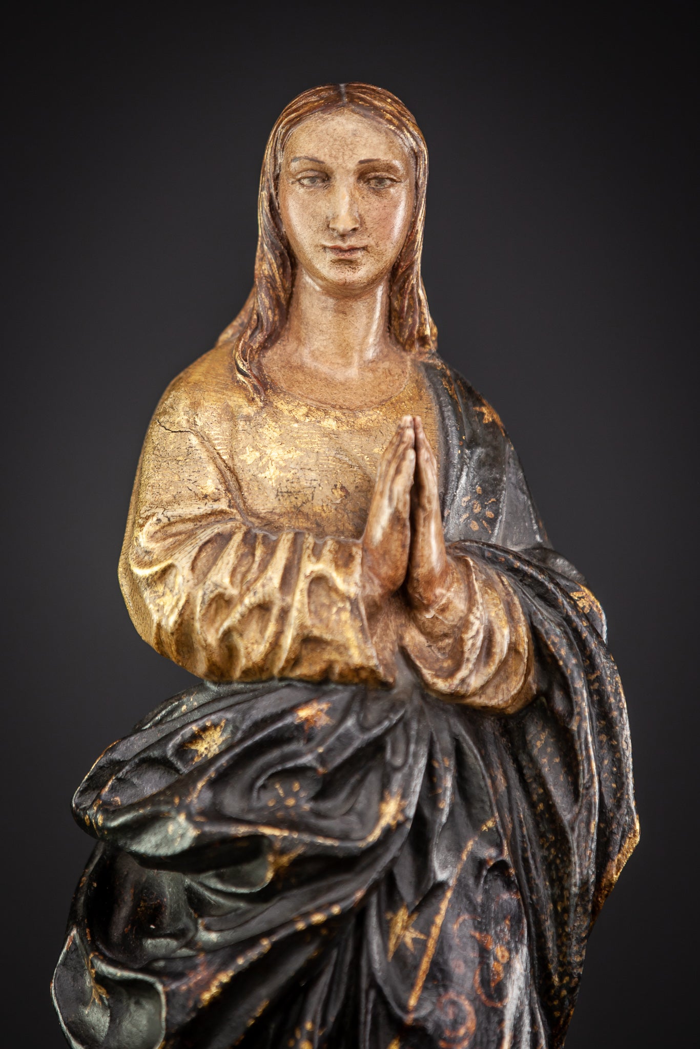 Virgin Mary Immaculate Conception 17th Century Wood 21"