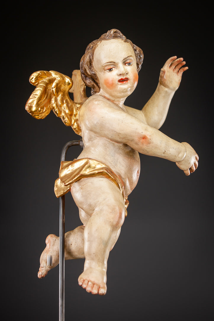 Angel 1700s Wood Carving Statue 16"
