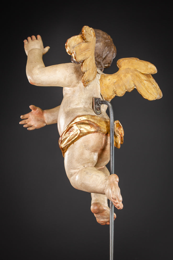 Angel 1700s Wood Carving Statue 16"