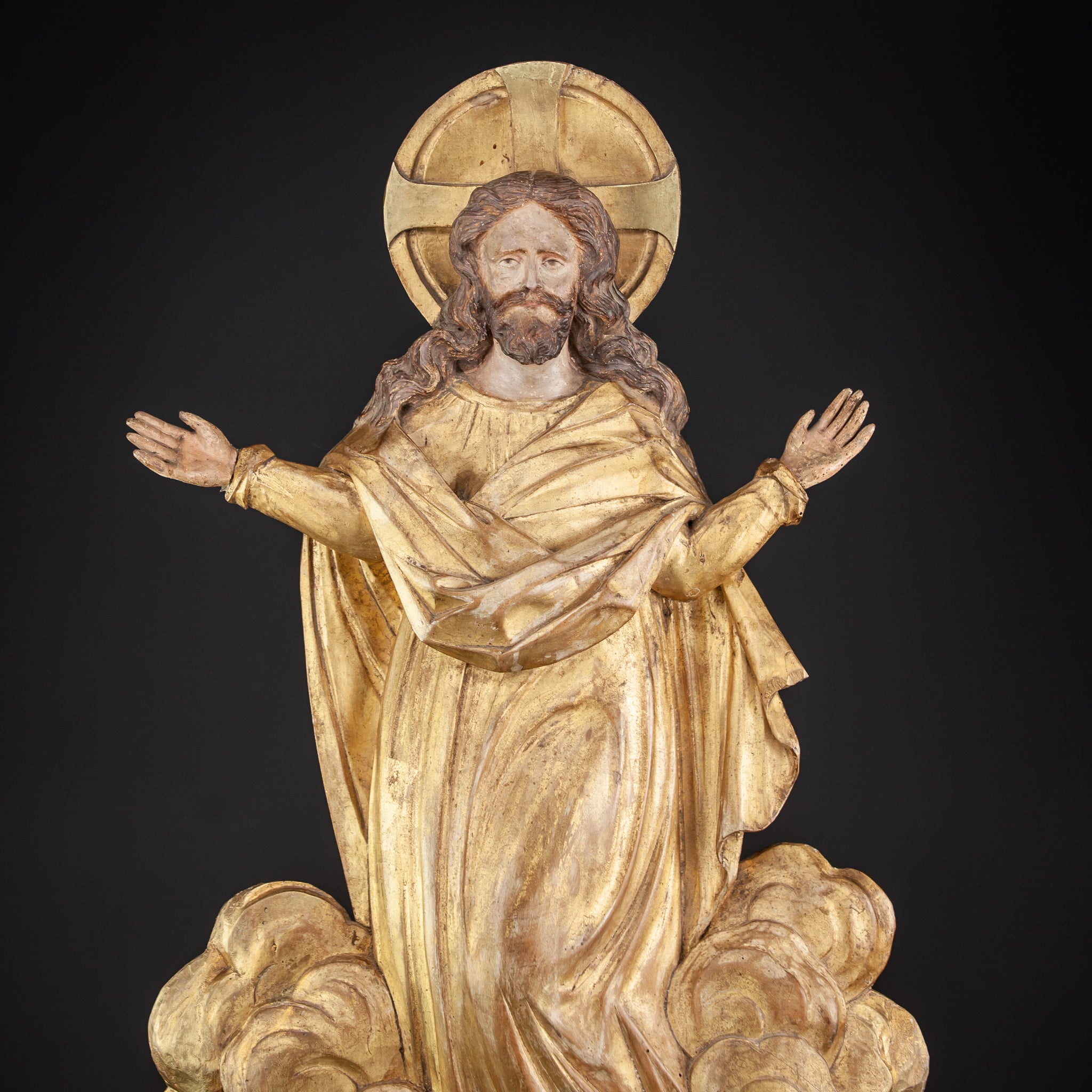 Ascension of Jesus Wood Carving 1700s Resurrection Statue 27.2"