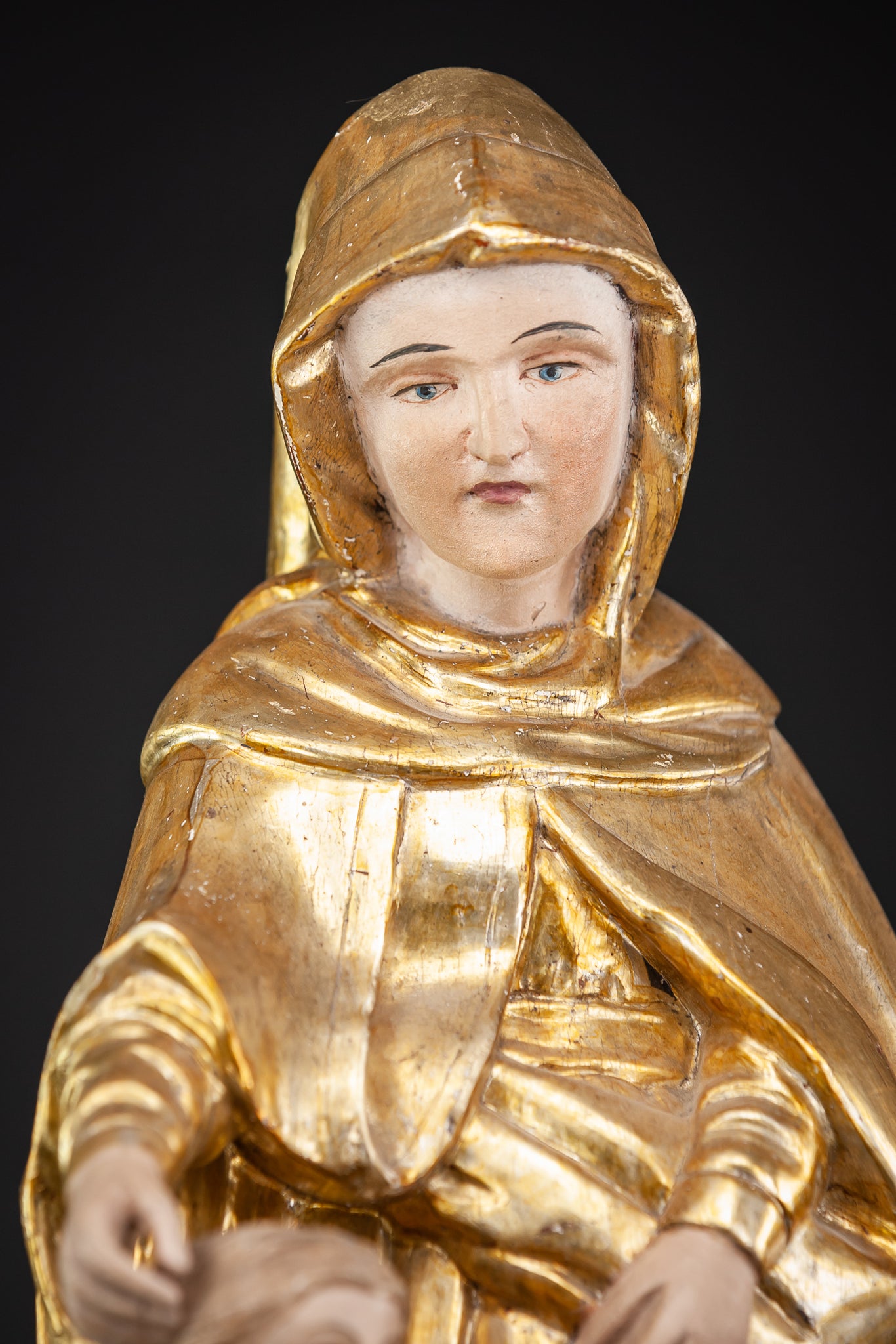 Antique St Anne with Mary Gilded Wood Sculpture 28.7”