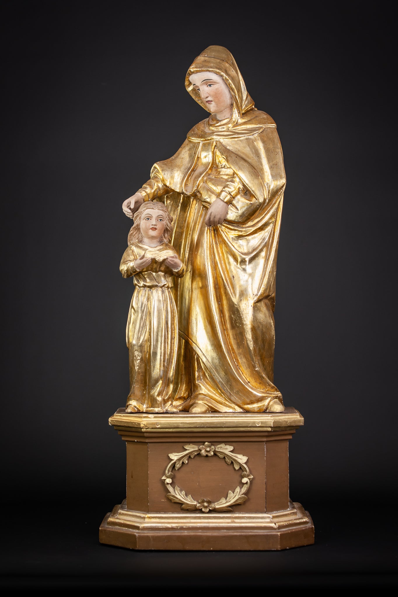 St Anne Gilded Wood Carving Statue 28.7”