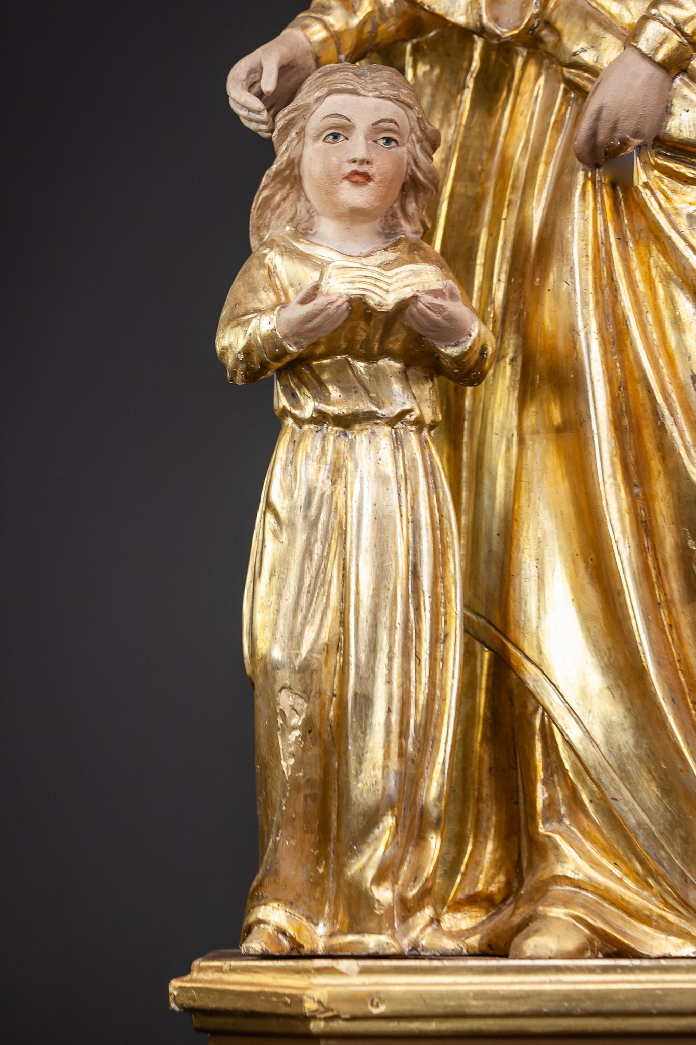 Antique St Anne with Mary Gilded Wood Sculpture 28.7”