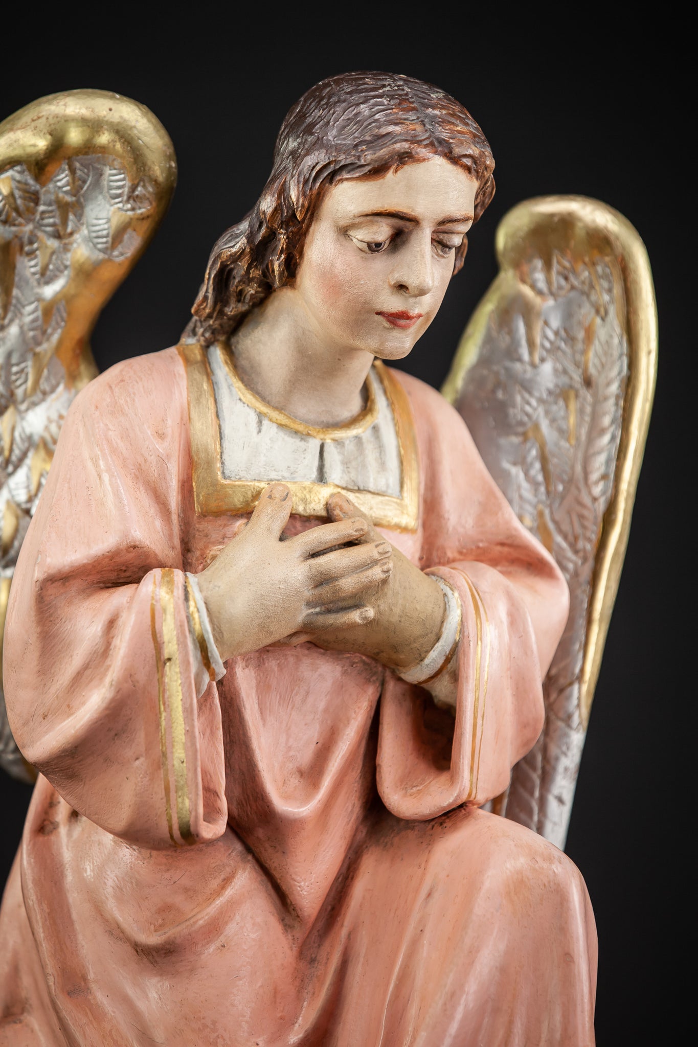 Pair of Antique Wooden Altar Angels | 18.3"