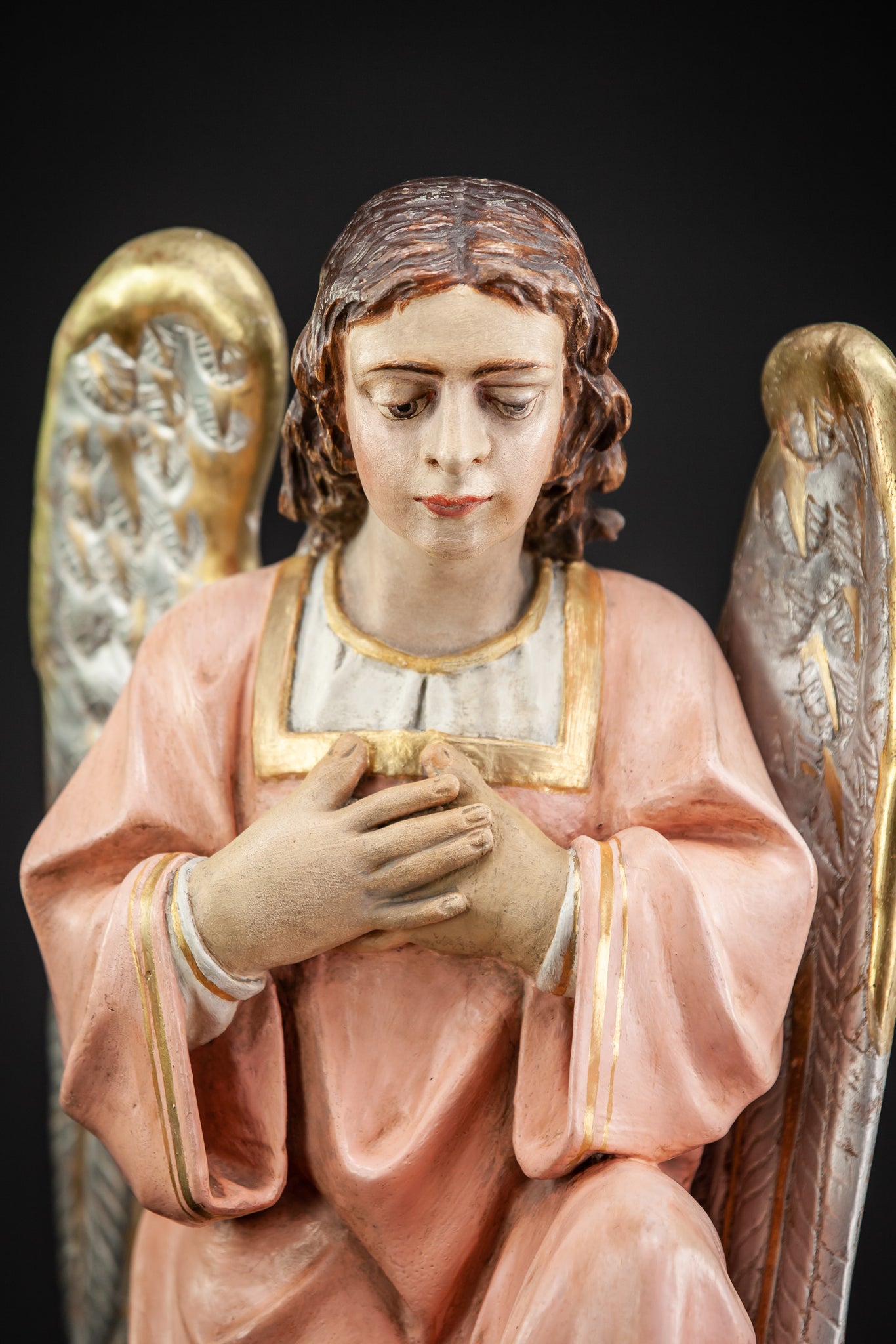 Pair of Antique Wooden Altar Angels | 18.3"