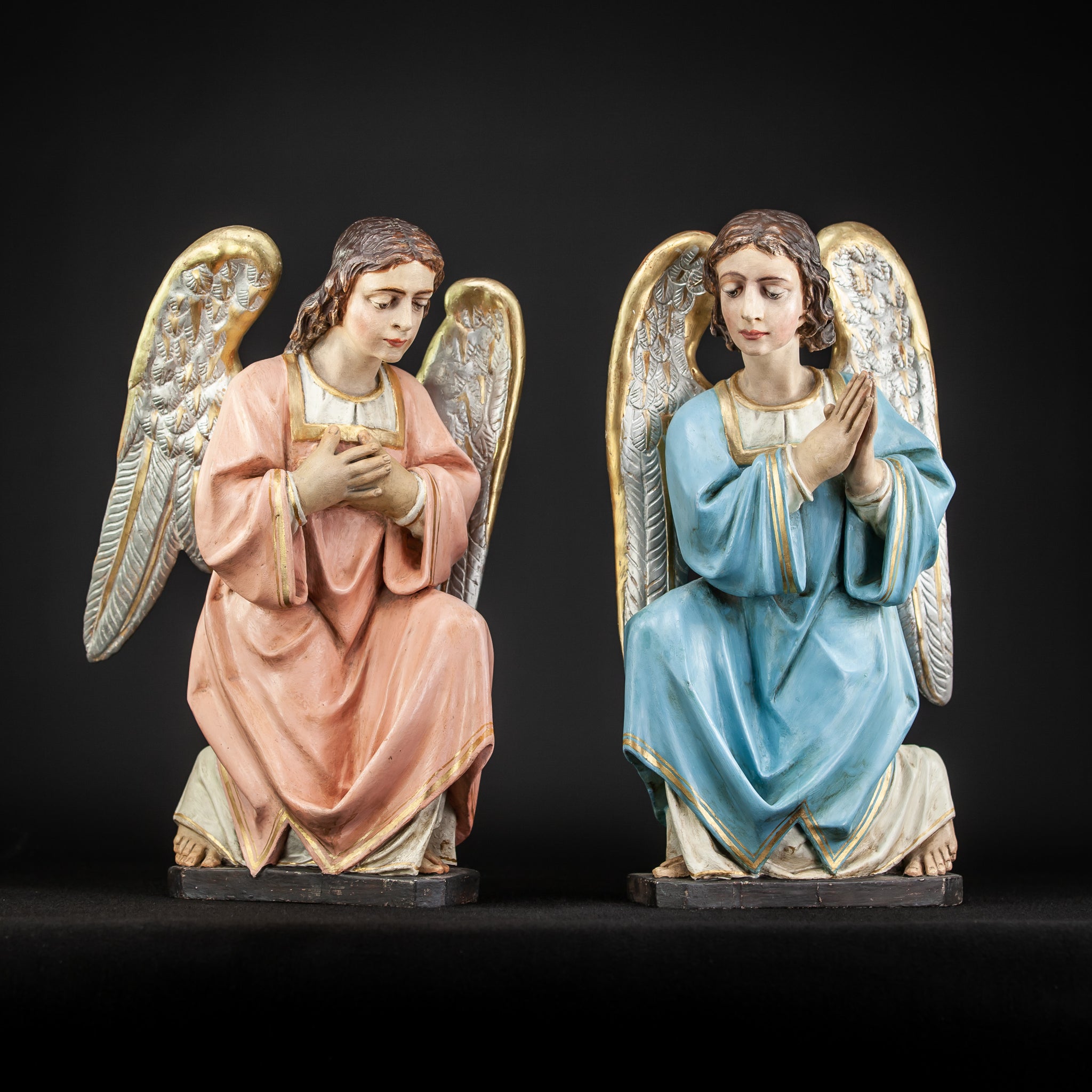 Pair of Antique Wooden Altar Angels | 18.3"