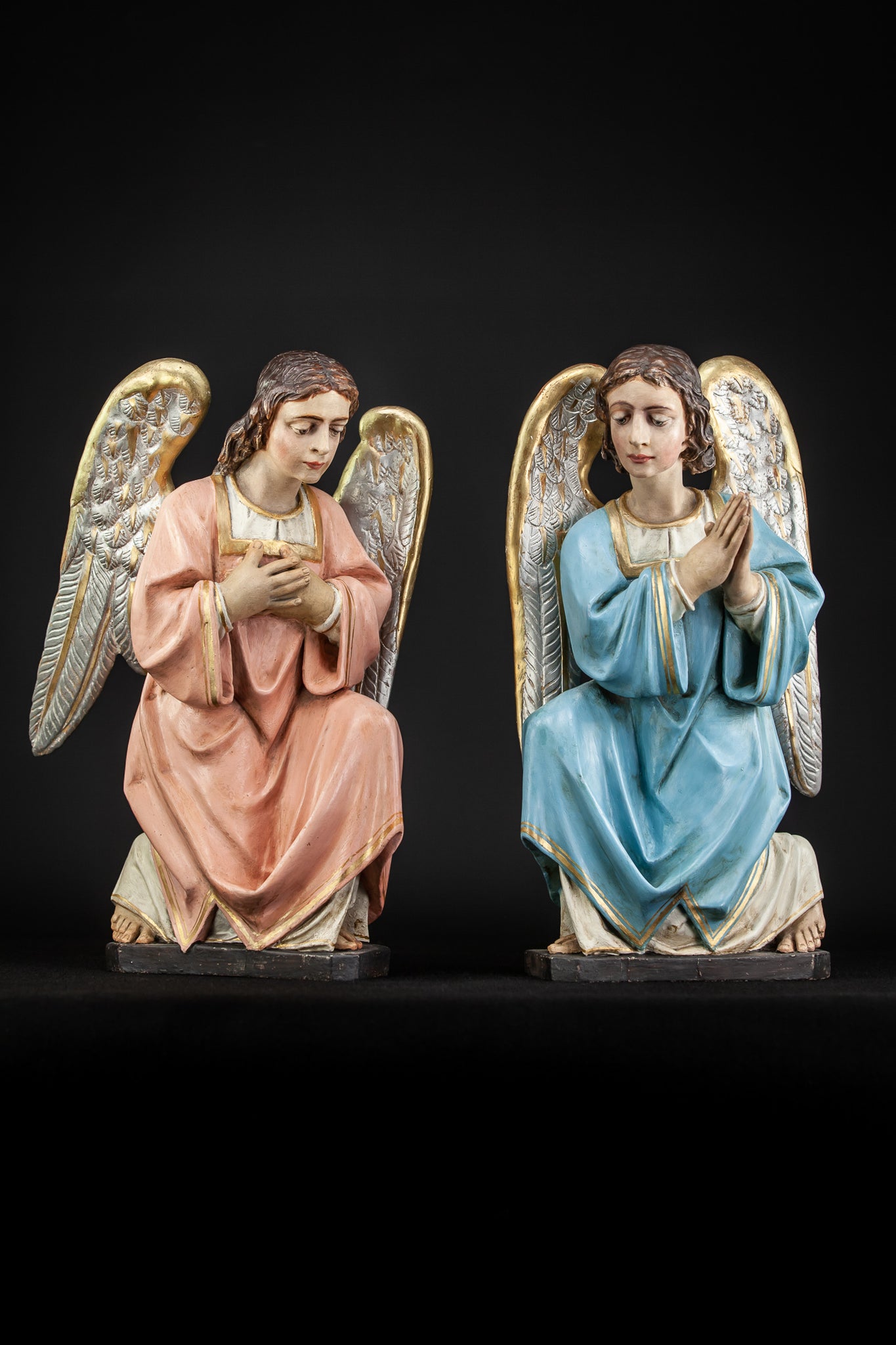 Pair of Antique Wooden Altar Angels | 18.3"