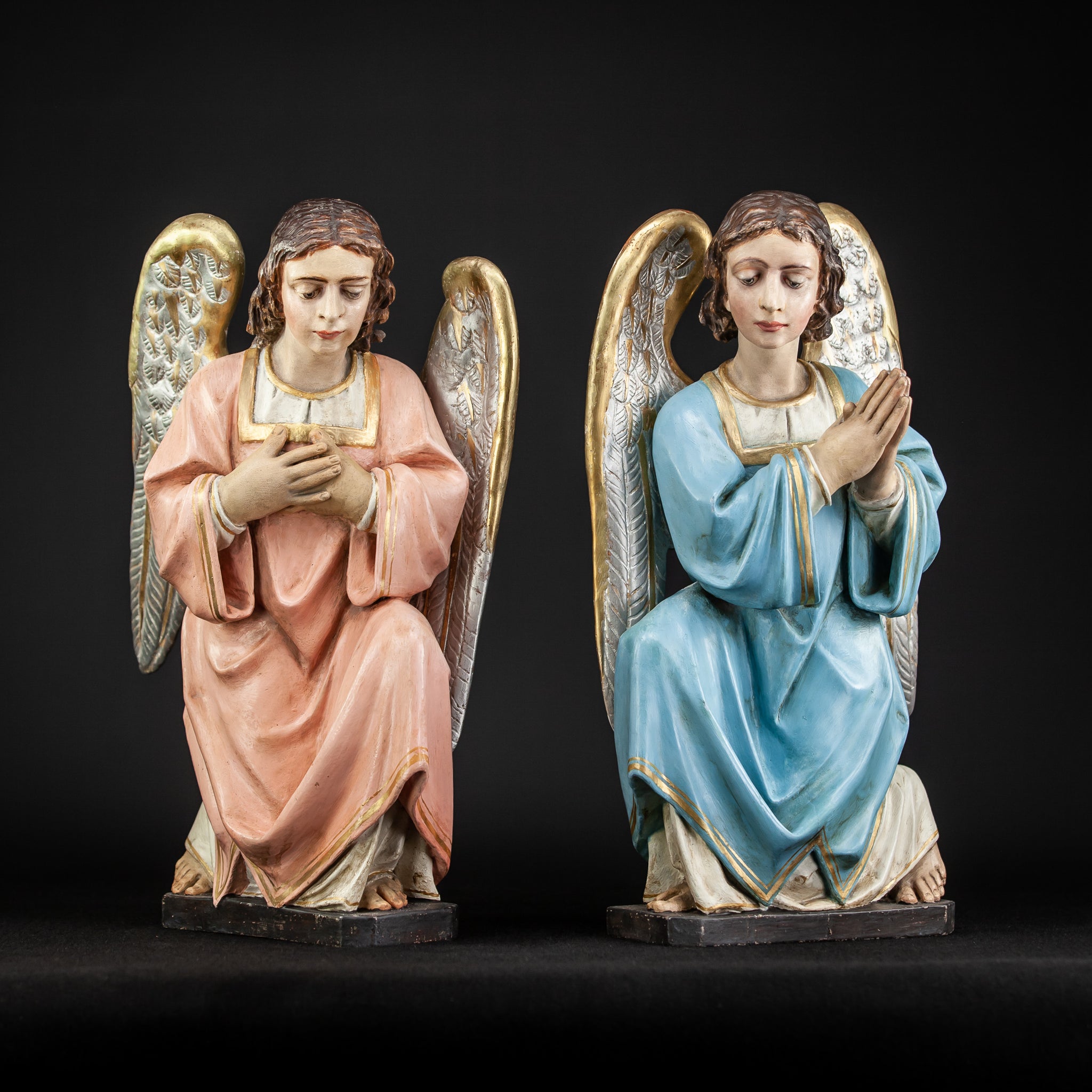 Pair of Antique Wooden Altar Angels | 18.3"